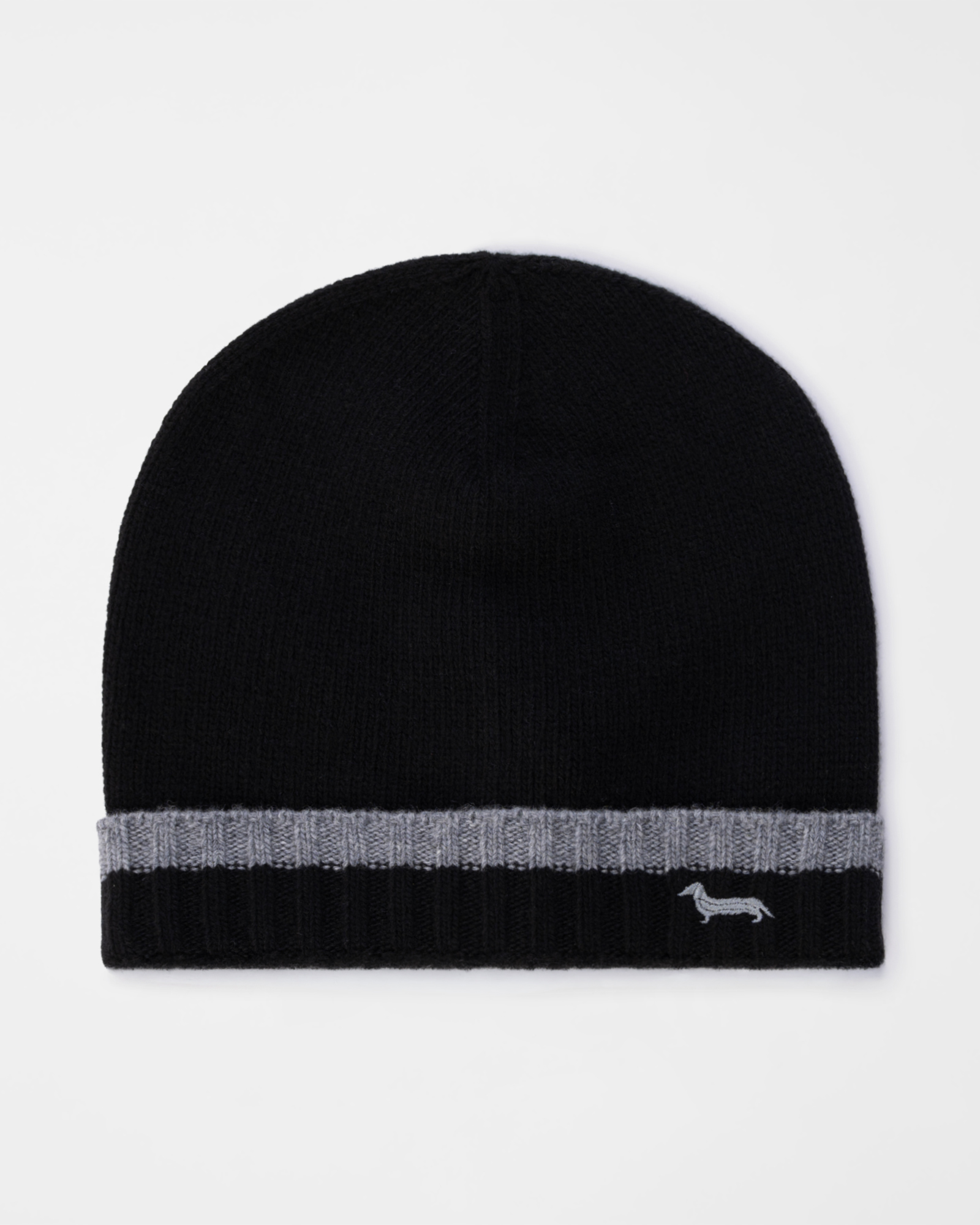 Men&rsquo;s wool and cashmere blend beanie with black dachshund embroidery