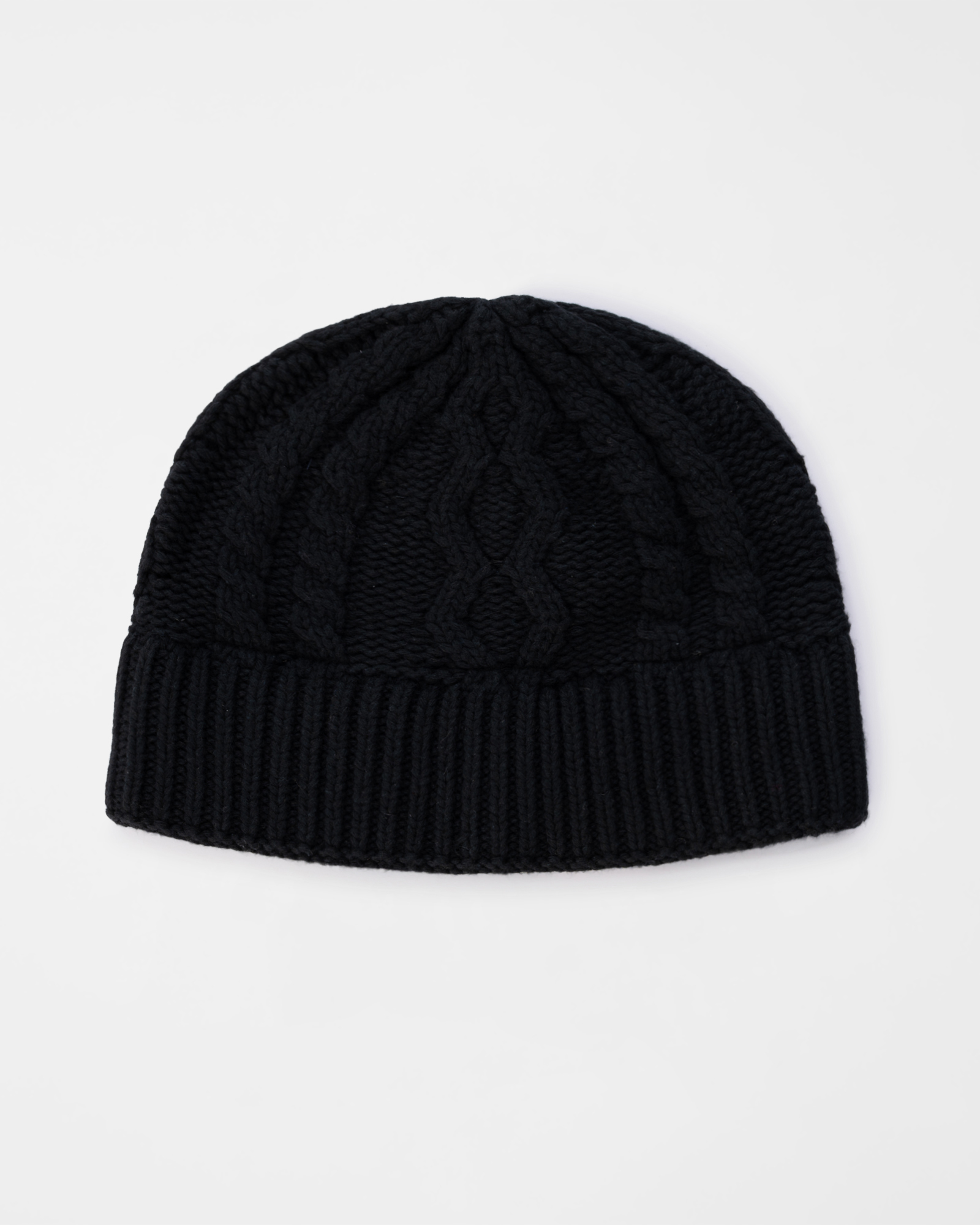 Men&rsquo;s Aran Cable-Knit Beanie in Wool Blend &ndash; Re-Loved Capsule Collection &ndash; Made in Italy, BLACK, large