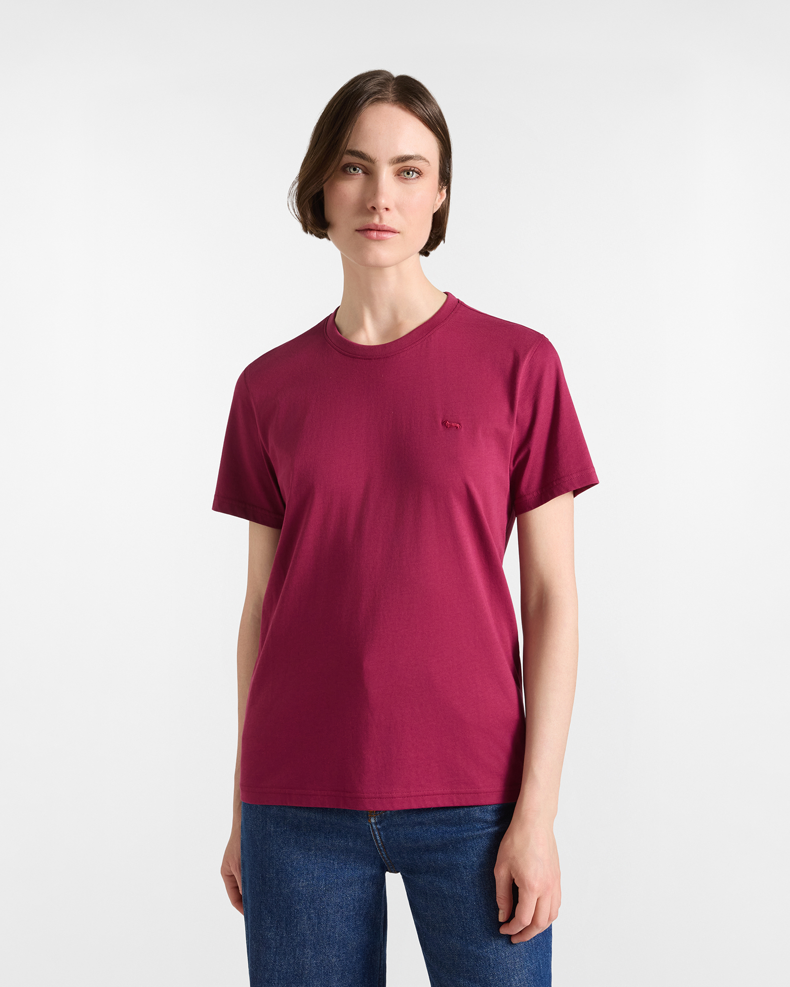 T-shirt Donna giricollo in 100% puro cotone fucsia
