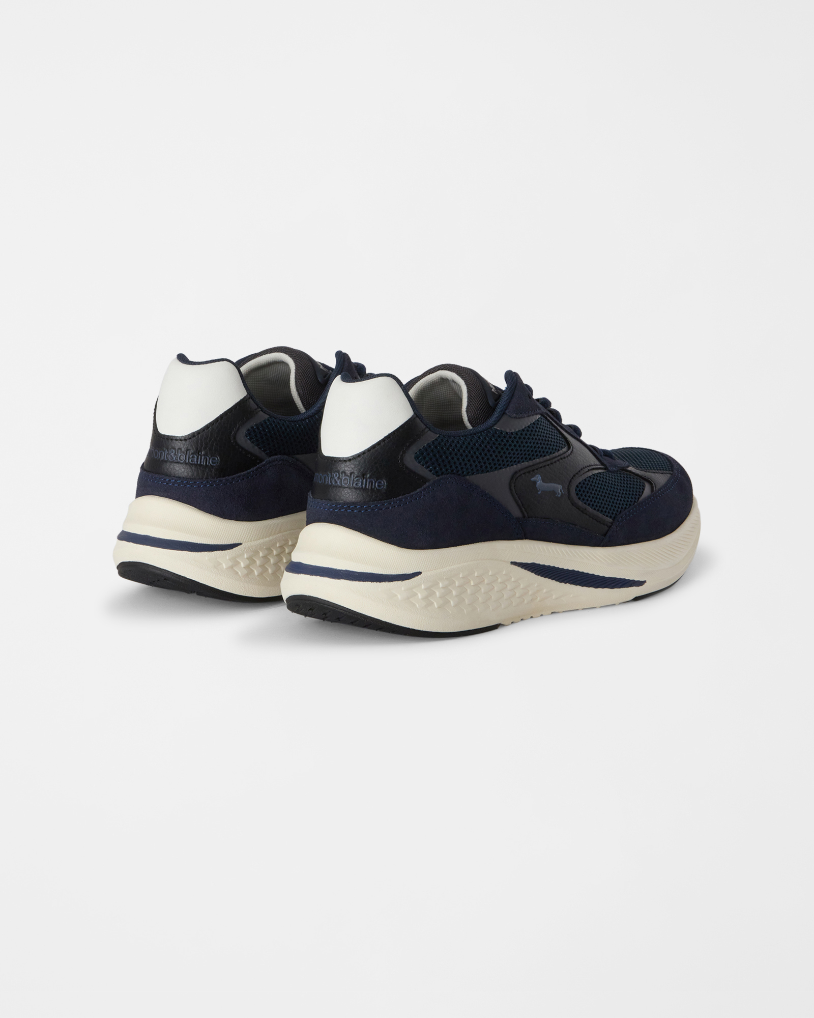 Men's suede and technical mesh sneakers, BLUE, large