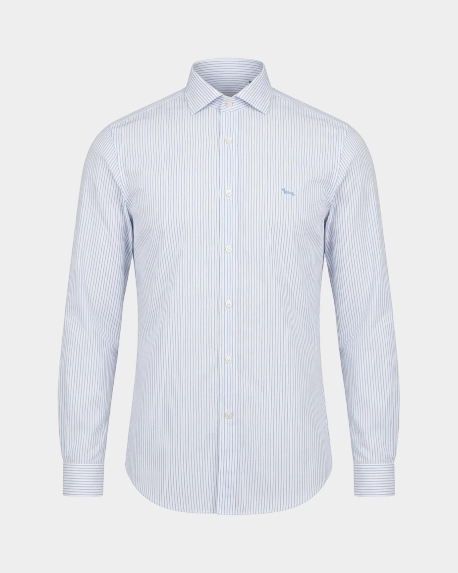 Men's narrow-fit  shirt featuring stripes on a  yarn-dyed background, SKY, large