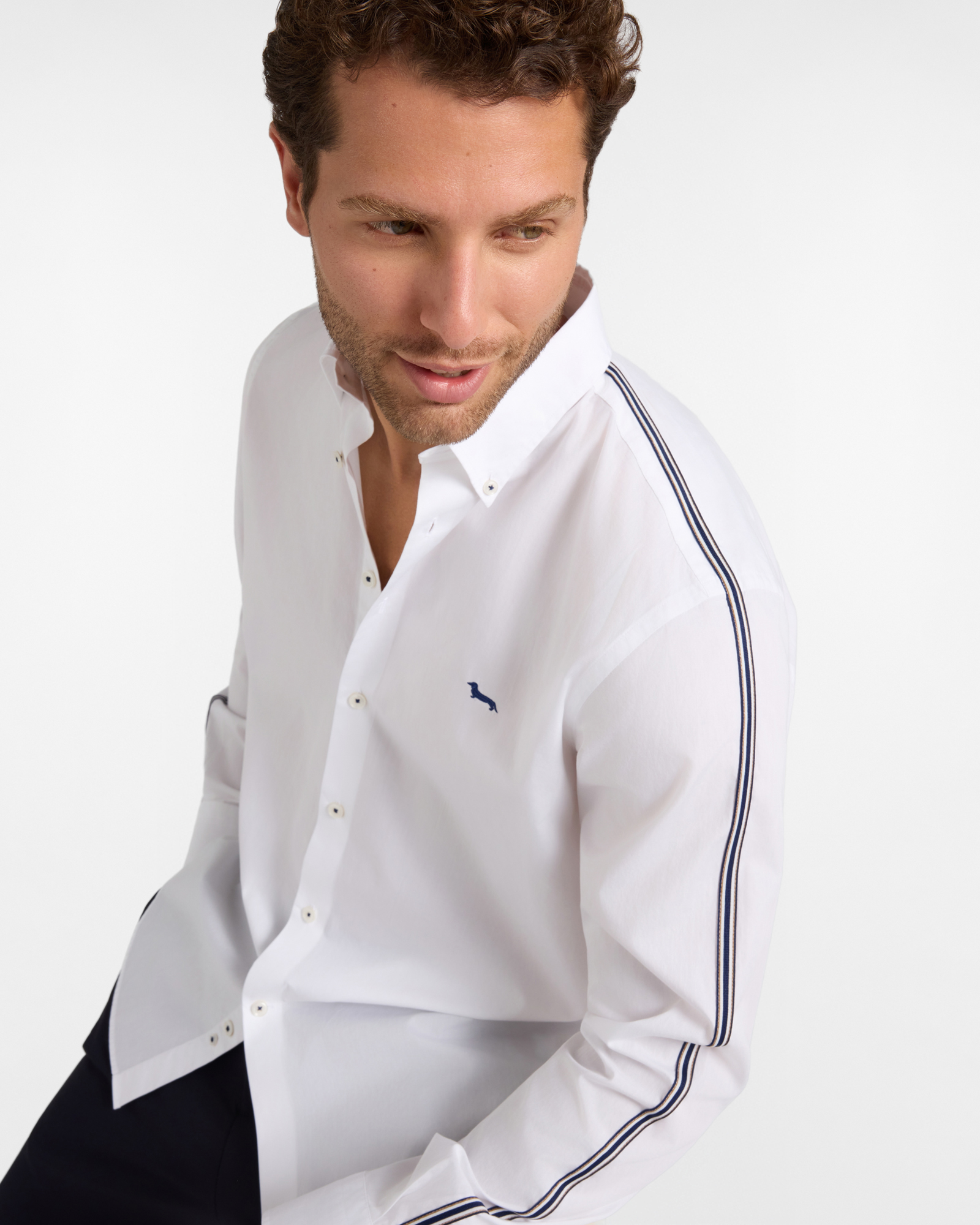 Camicia Uomo popeline peach con nastro Regular Fit, BIANCO, large