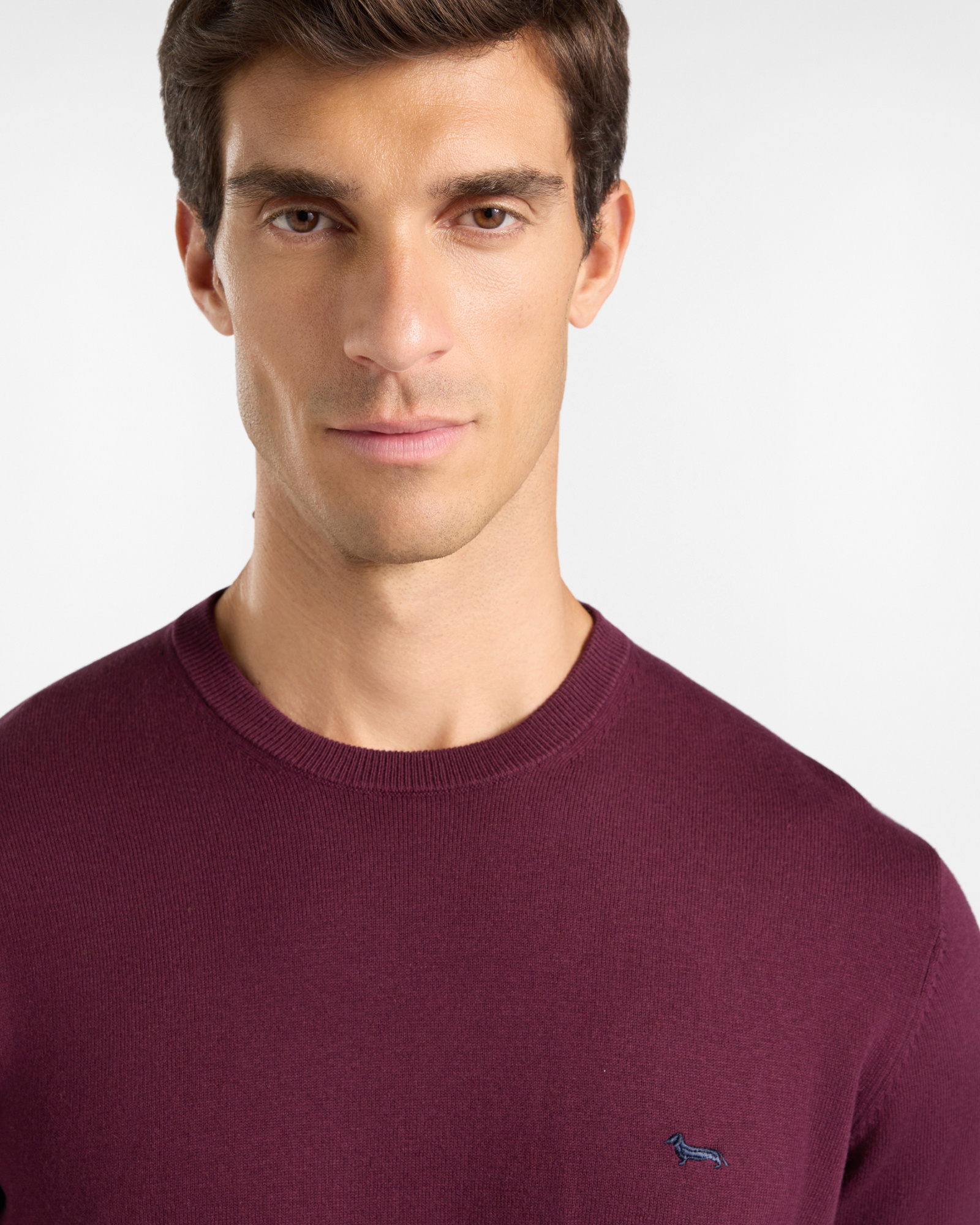 Men's regular fit sweater in a  wool and cotton blend, DARK PURPLE, large