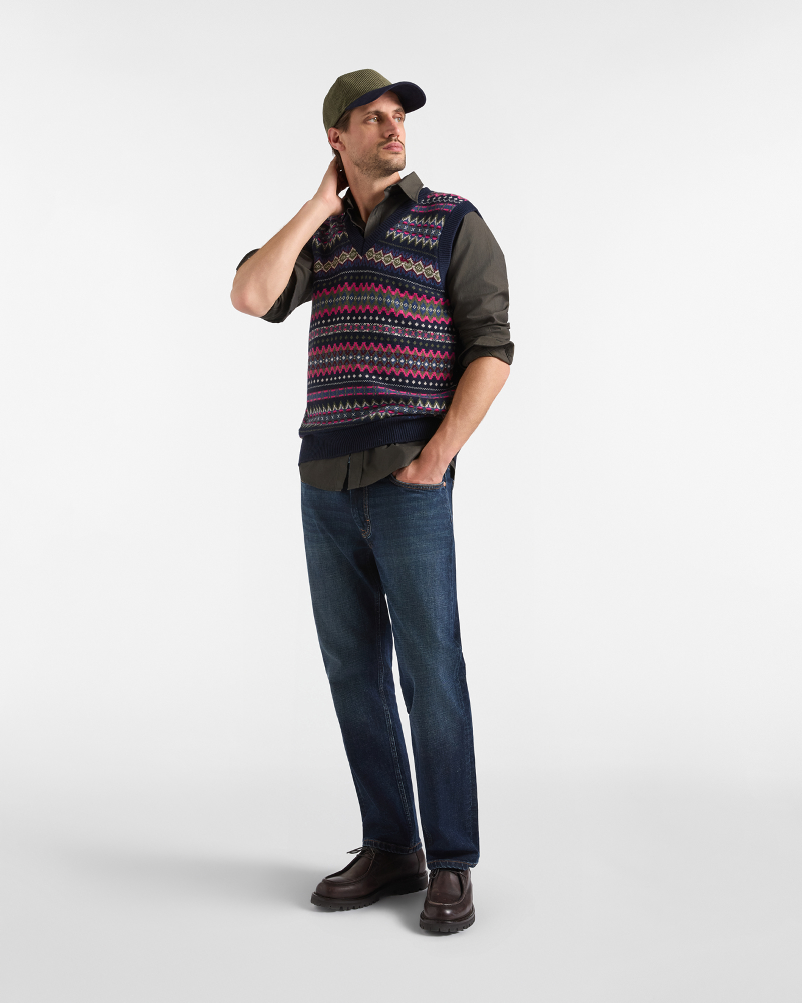 Chaleco Hombre con cuello de pico en mezcla de lana Regular Fit Made in Italy, AZUL DEPORTIVO, large