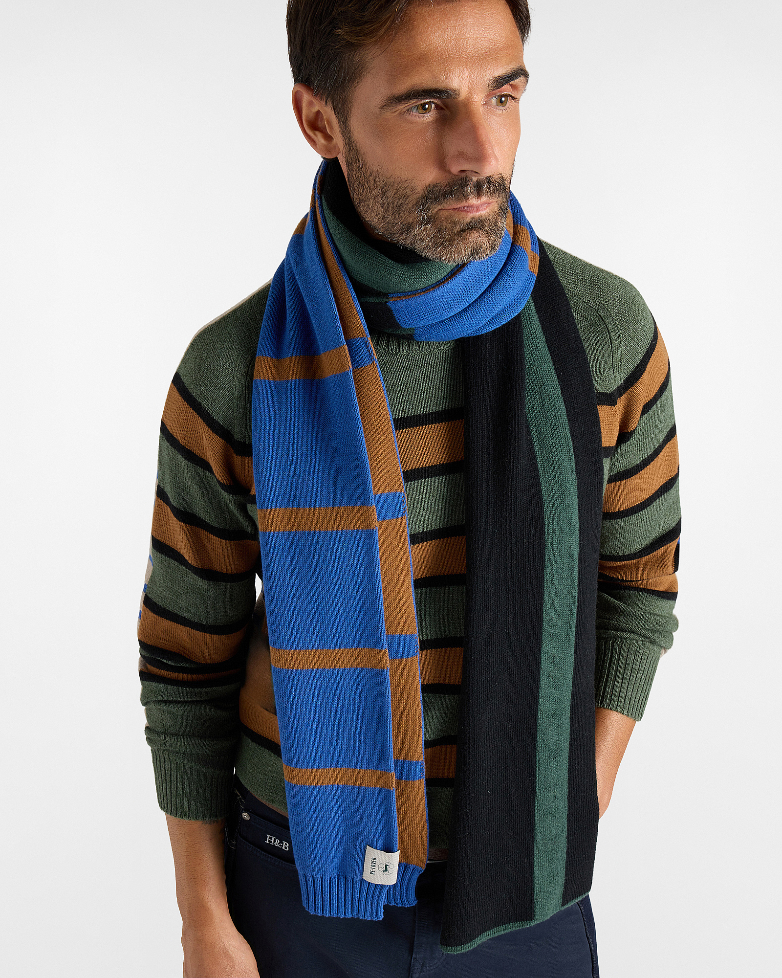 Men&rsquo;s Multi-striped Re-Loved Capsule Collection Scarf in Pure Wool, Made in Italy