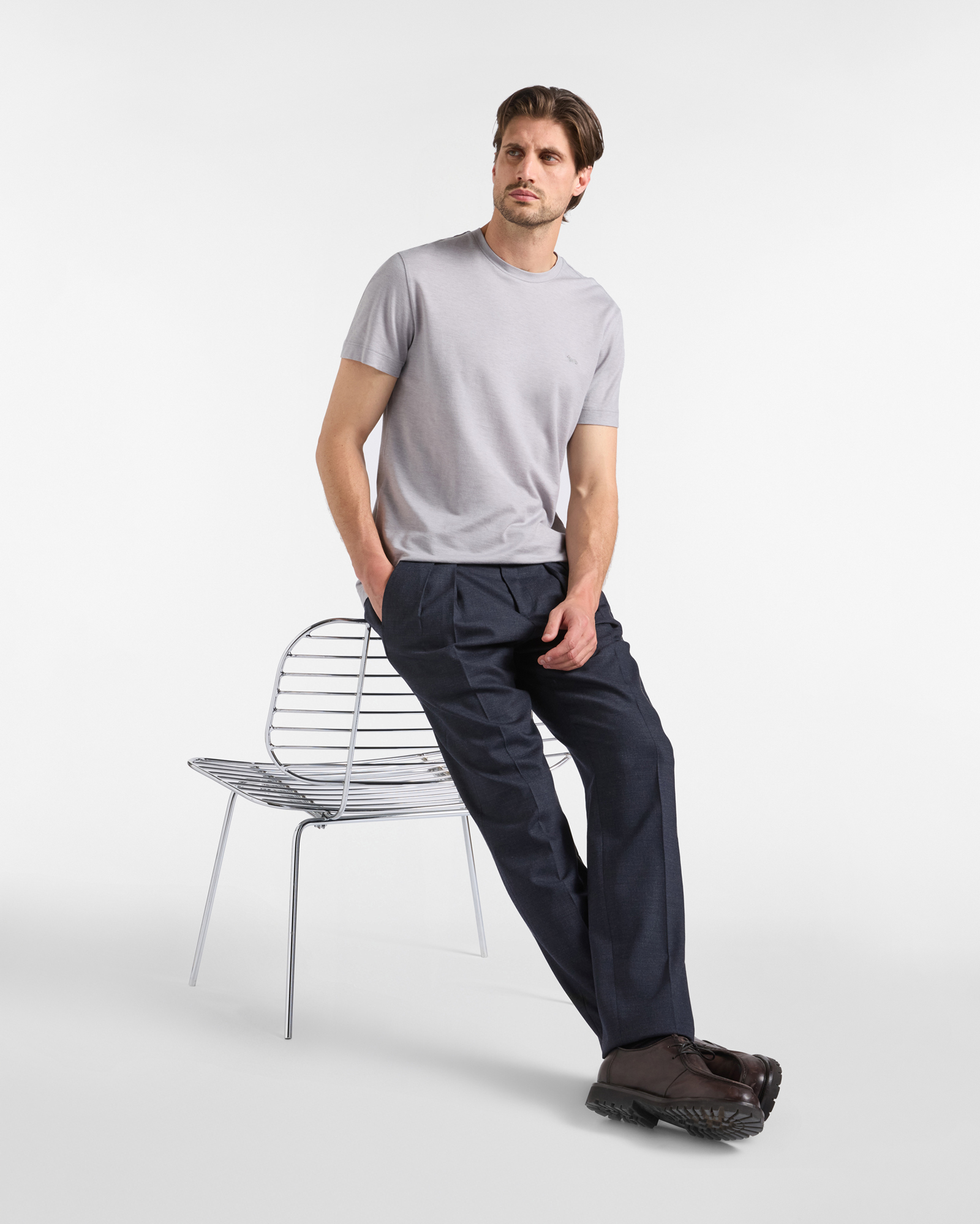Men's regular-fit T-shirt in cotton and Lyocell&reg; blend, GRAY, large