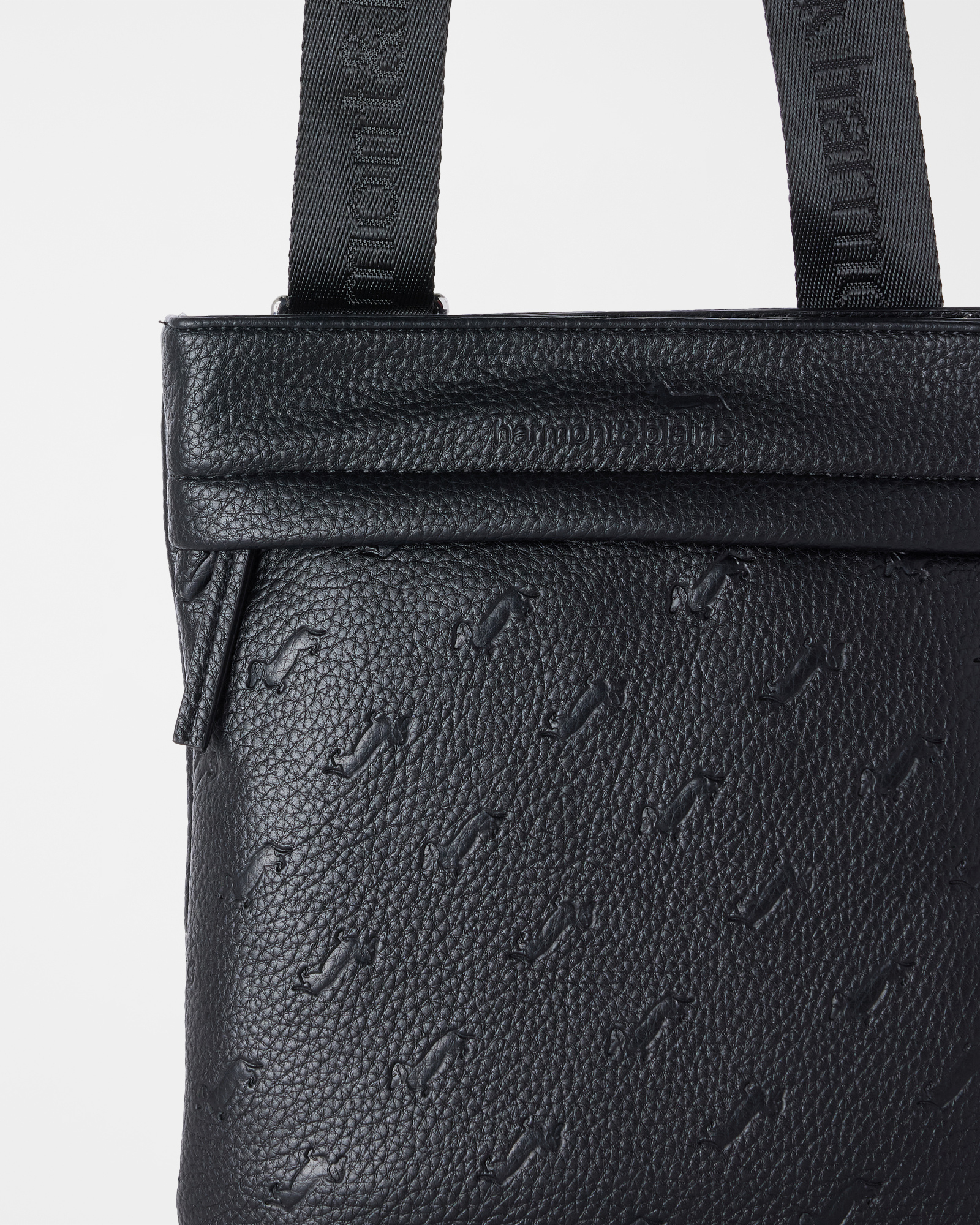 Men's flat cross-body bag with all-over dachshund print, BLACK, large