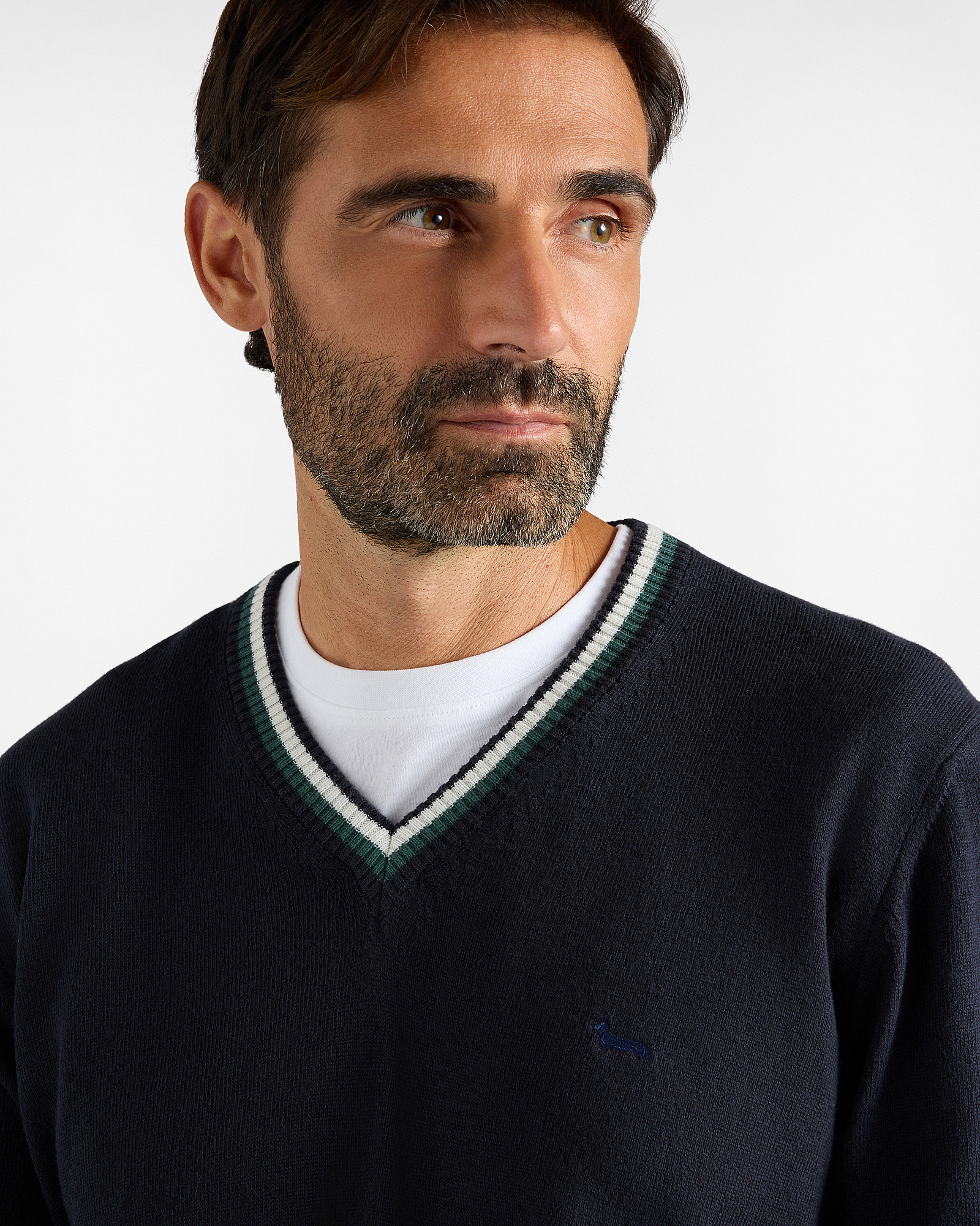 Maglia Uomo con scollo a V in misto lana e cotone Regular Fit Made in Italy, BLU NAVY, large