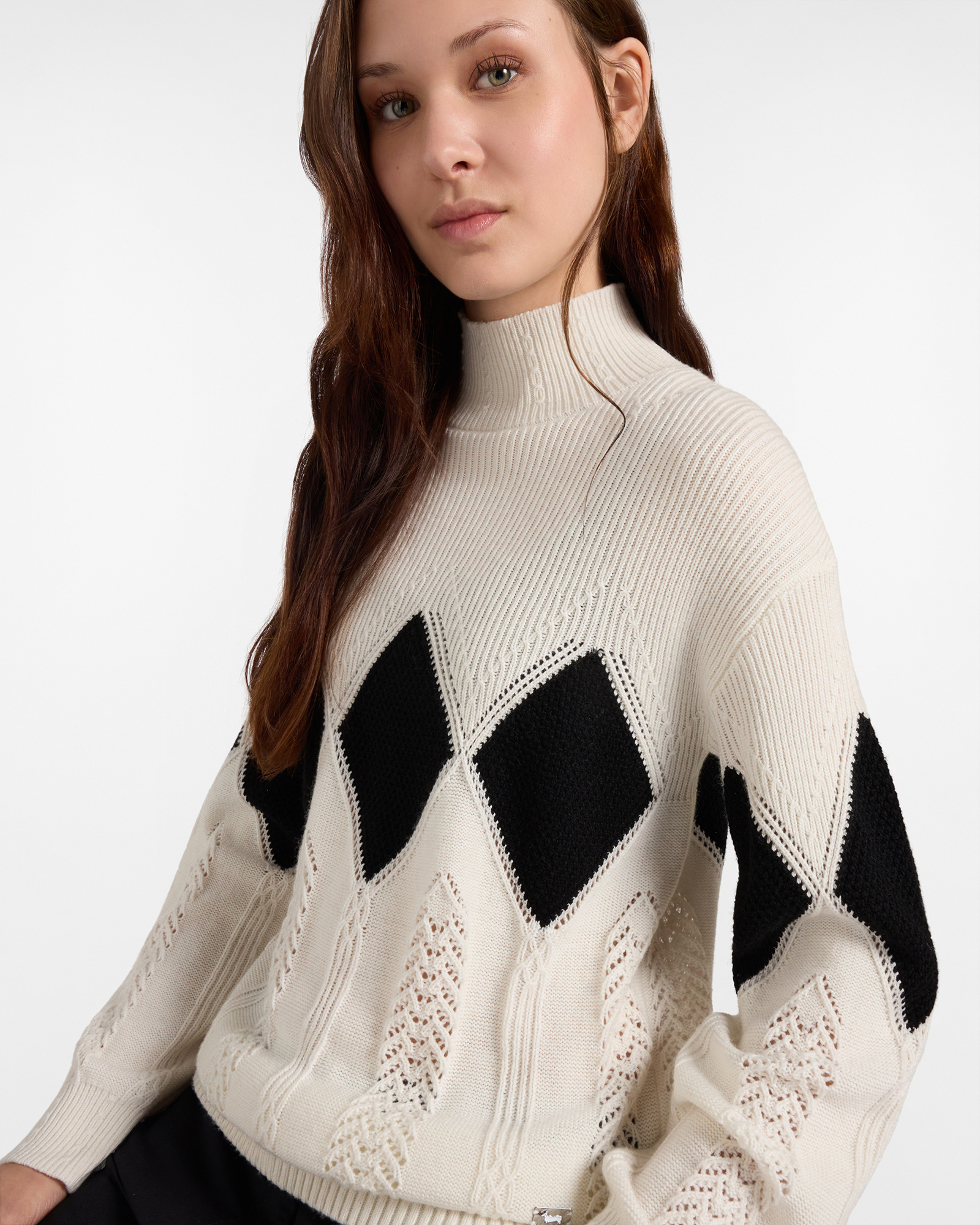 Damenpullover mit Stehkragen aus Wollmischung  Made in Italy, WEISS, large