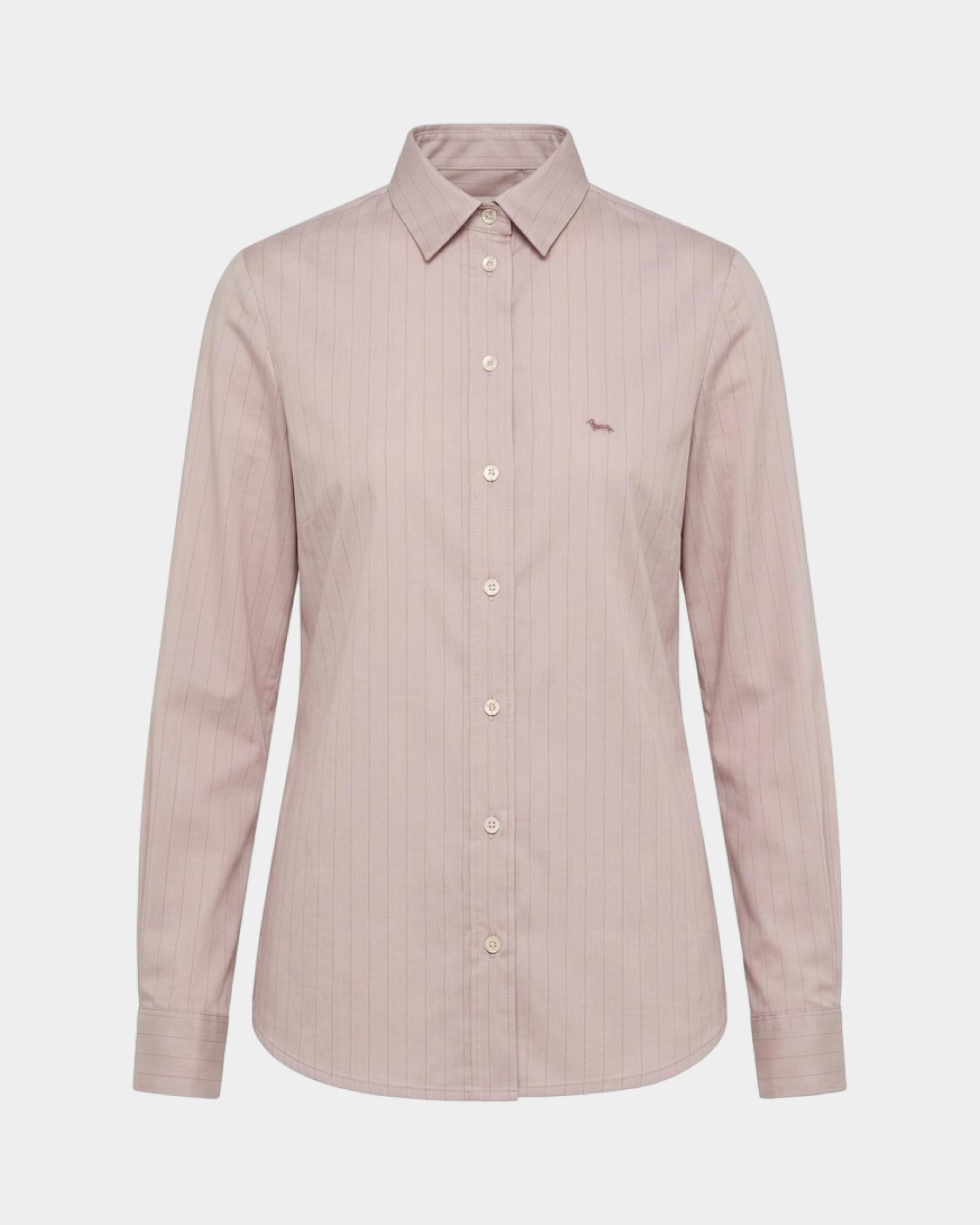 Women's flowing sand-shade pinstripe fabric shirt, BEIGE, large