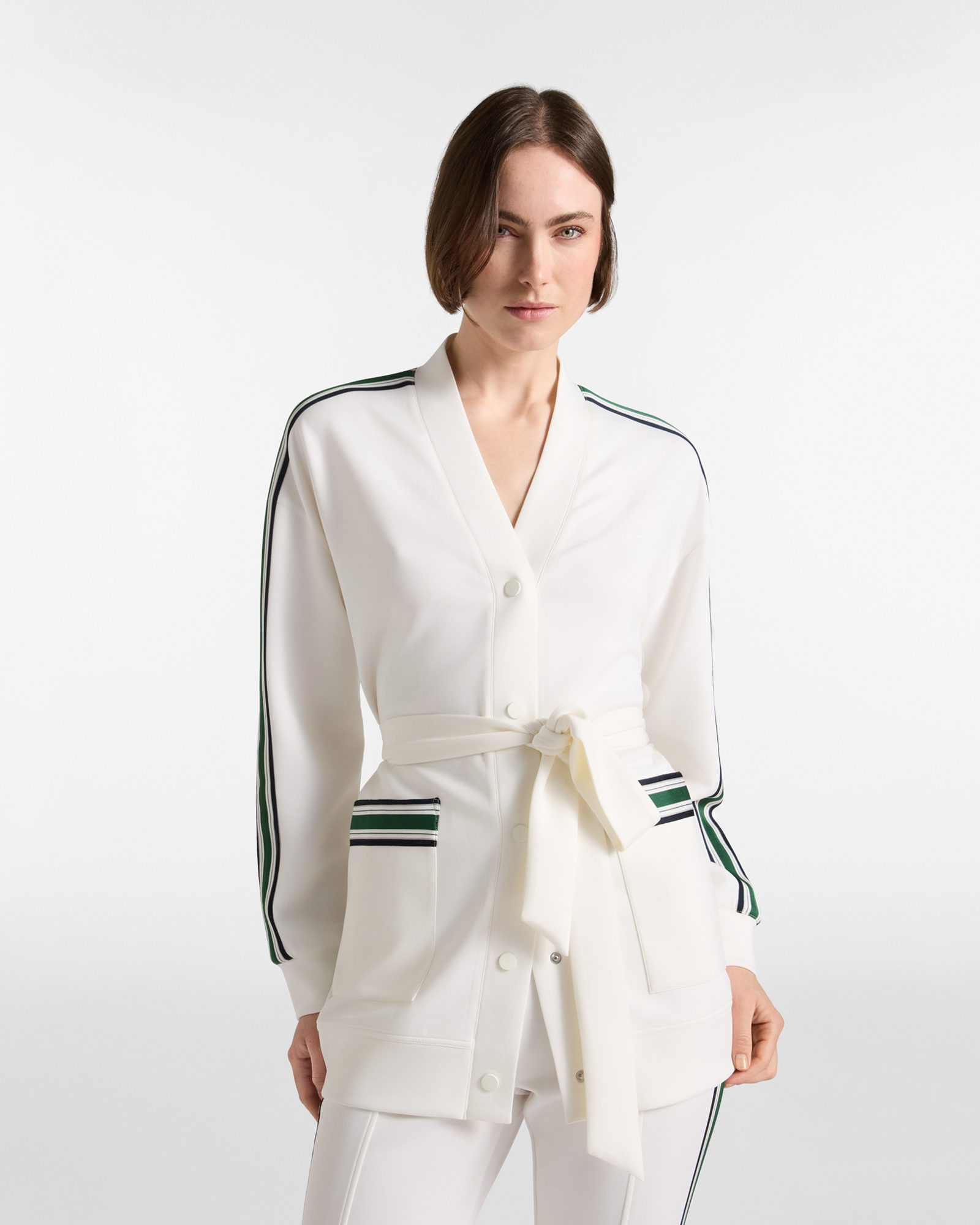 Cardigan Donna in felpa kimono bianco con bande regimental