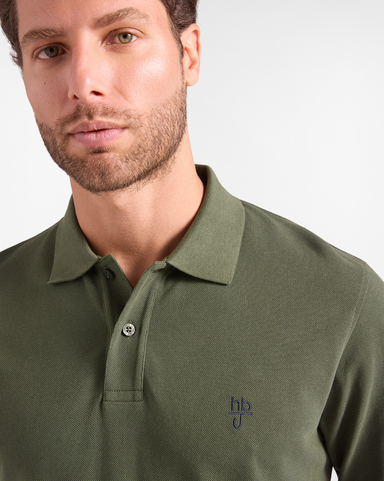 HBJ Men&rsquo;s Long-Sleeved Piquet Cotton Polo Shirt, GREEN, large
