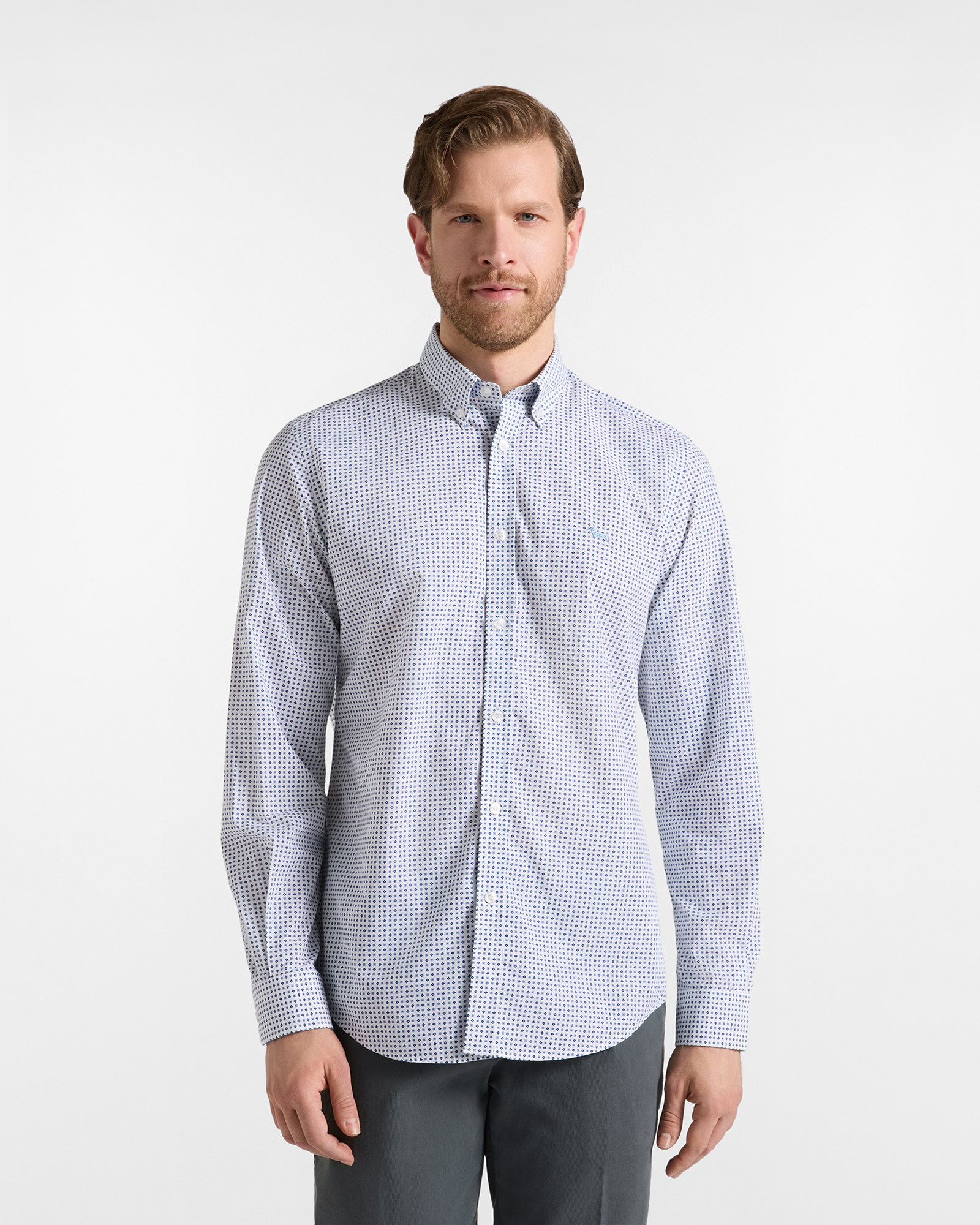 Chemise homme blanche en popeline &agrave; imprim&eacute; Cravatteria Narrow Fit