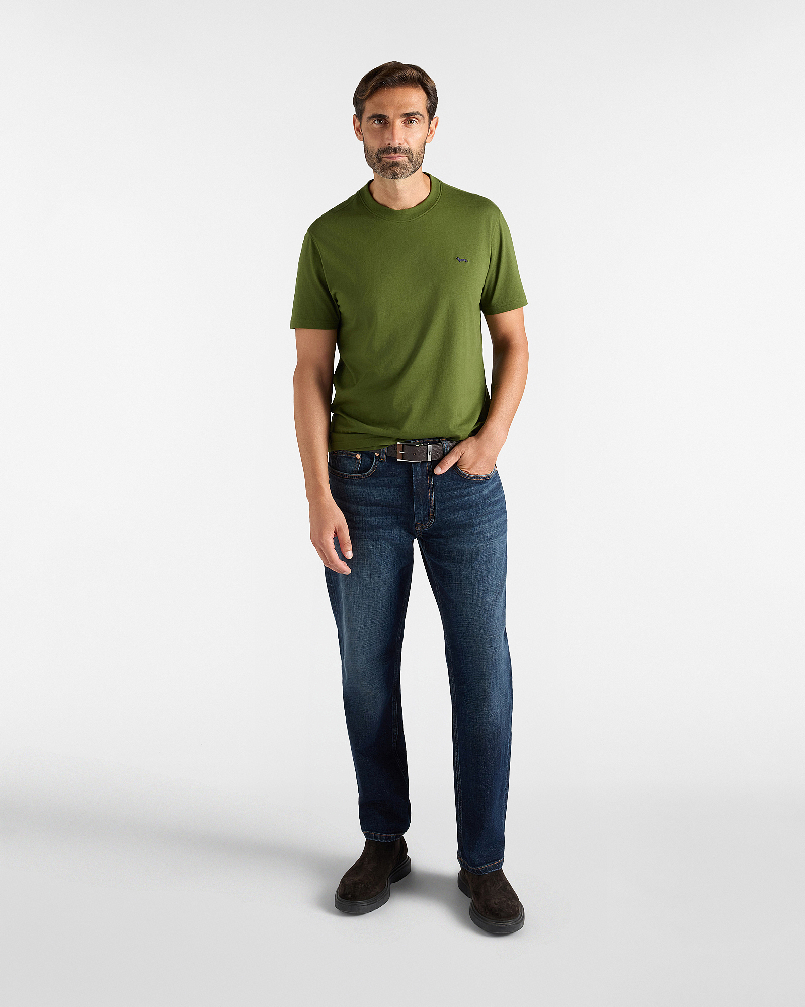 Camiseta de hombre en 100 % puro algod&oacute;n corte regular, VERDE DEPORTIVO, large