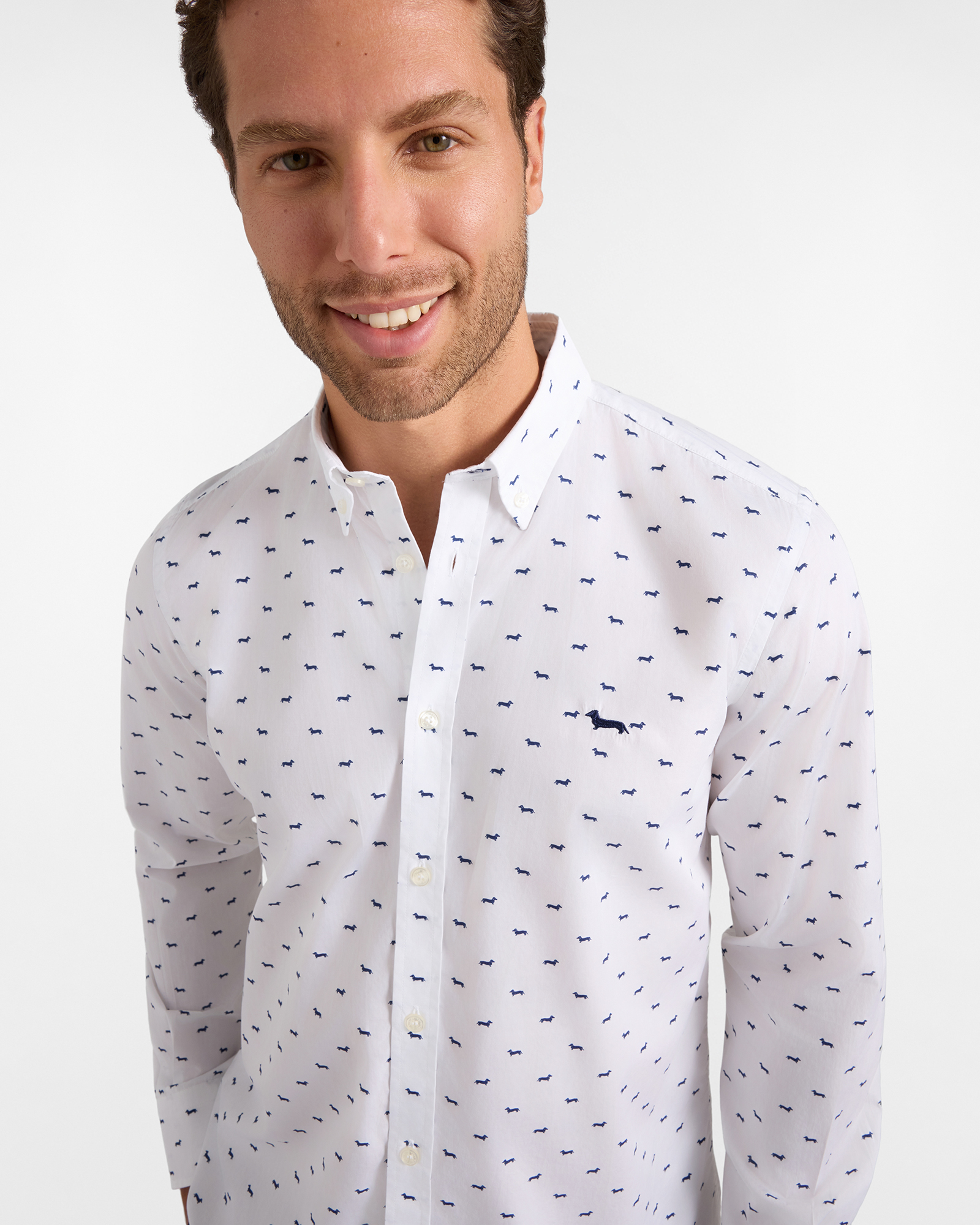 Men's regular-fit shirt with all-over dachshund print, NAVY BLUE, large