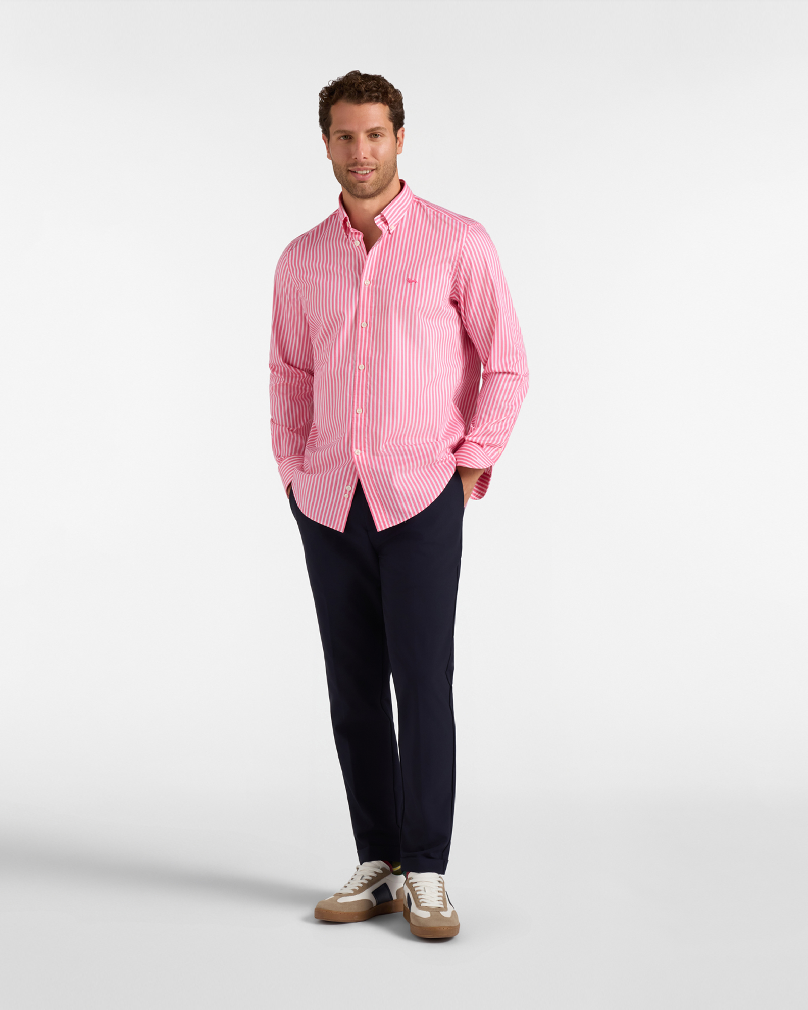 Men's regular-fit turquoise twill shirt with satin stripe, FUXIA, large