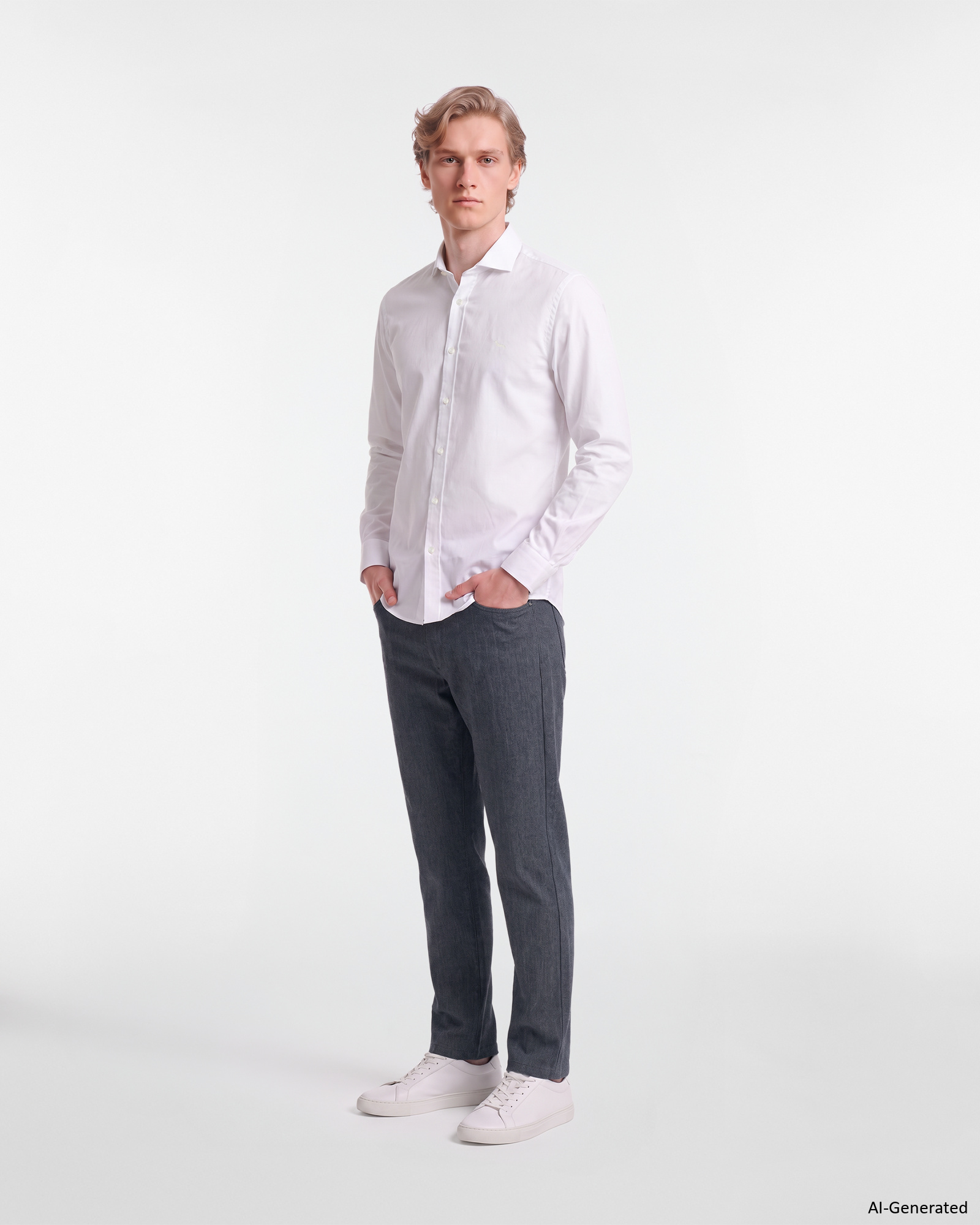 Herrenhemd aus st&uuml;ckgef&auml;rbtem Popeline, Narrow Fit, WEISS, large
