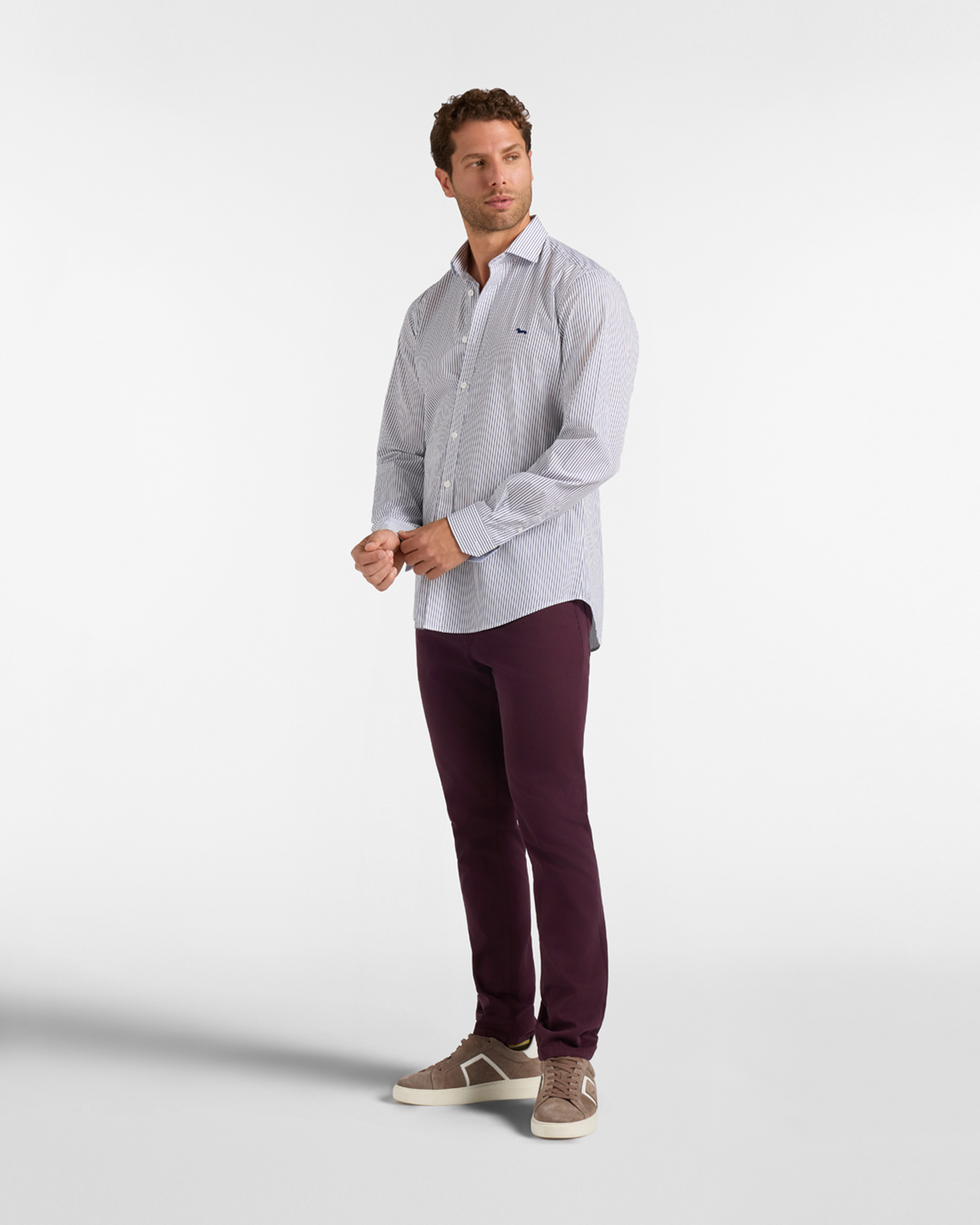Men's narrow-fit  shirt featuring stripes on a  yarn-dyed background, BLUETTE, large