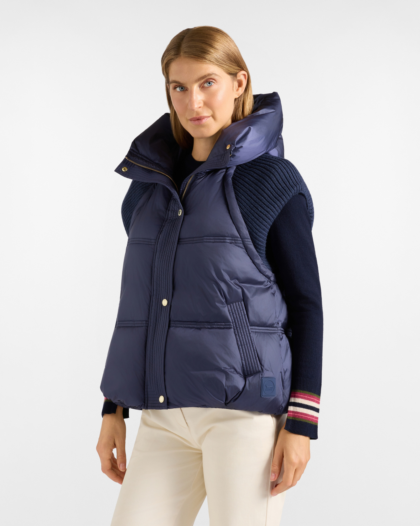 Chaleco para mujer con capucha en nylon azul Oversize
