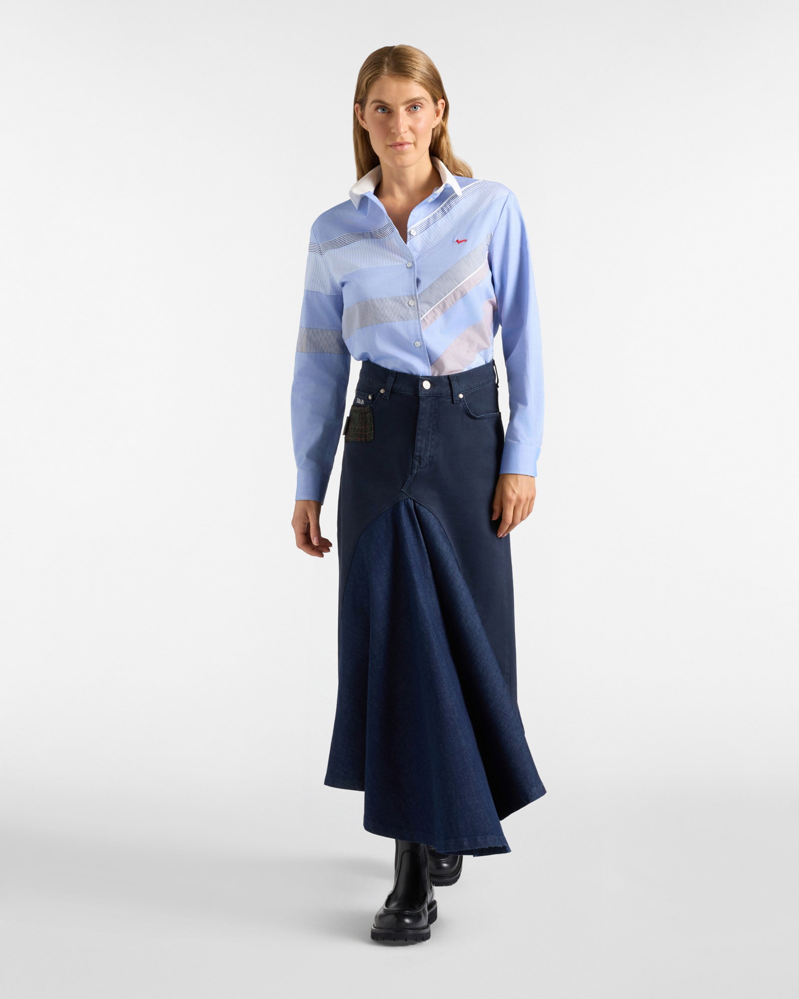 Falda de mujer de denim Re-Loved, fabricada en Italia, AZUL MARINO, large