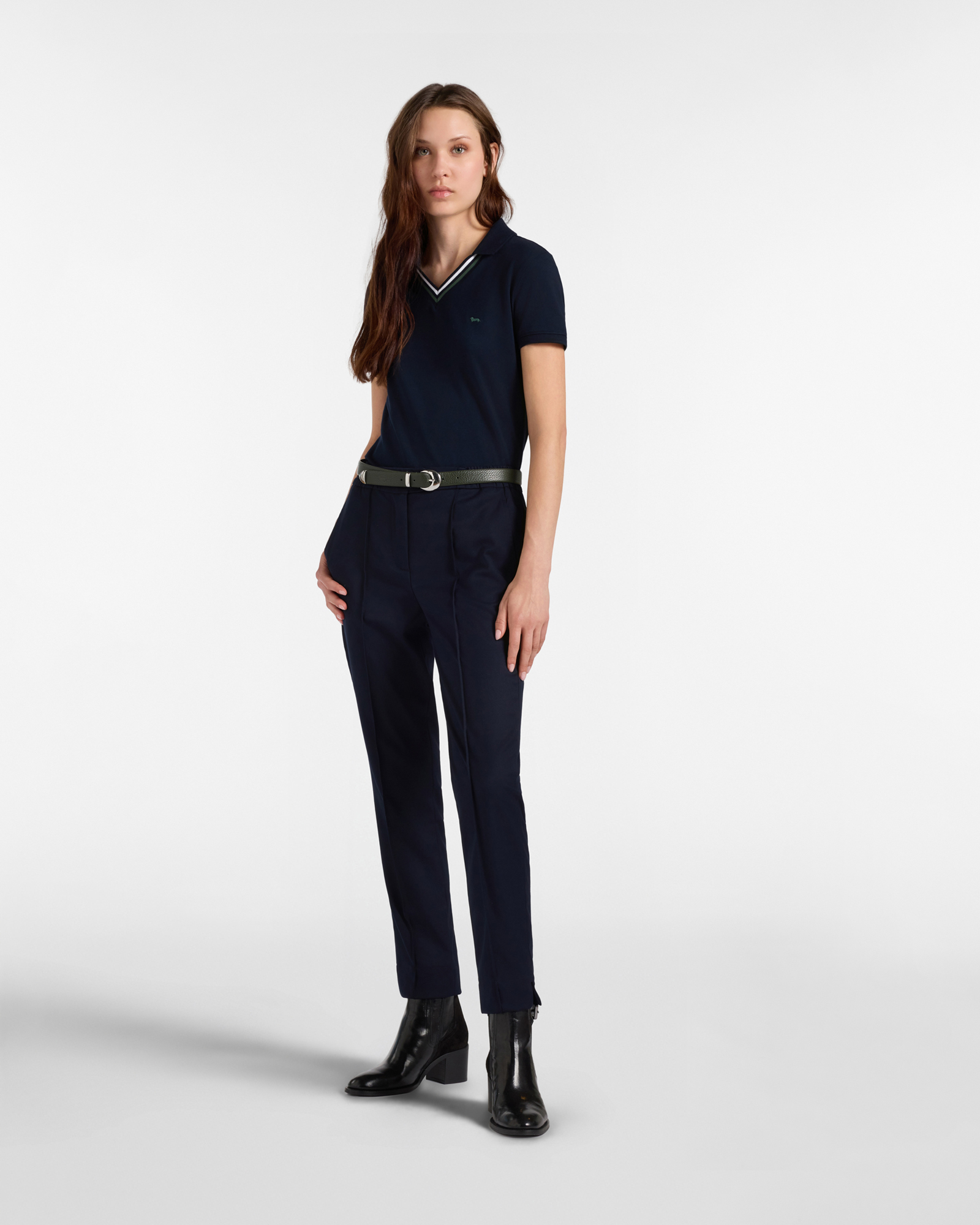Polo da donna manica corta in cotone stretch, BLU, large