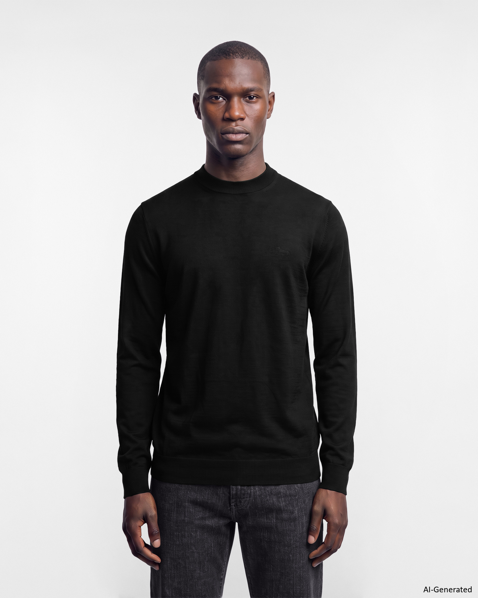Men's sweater in black 100% pure wool with regular fit
