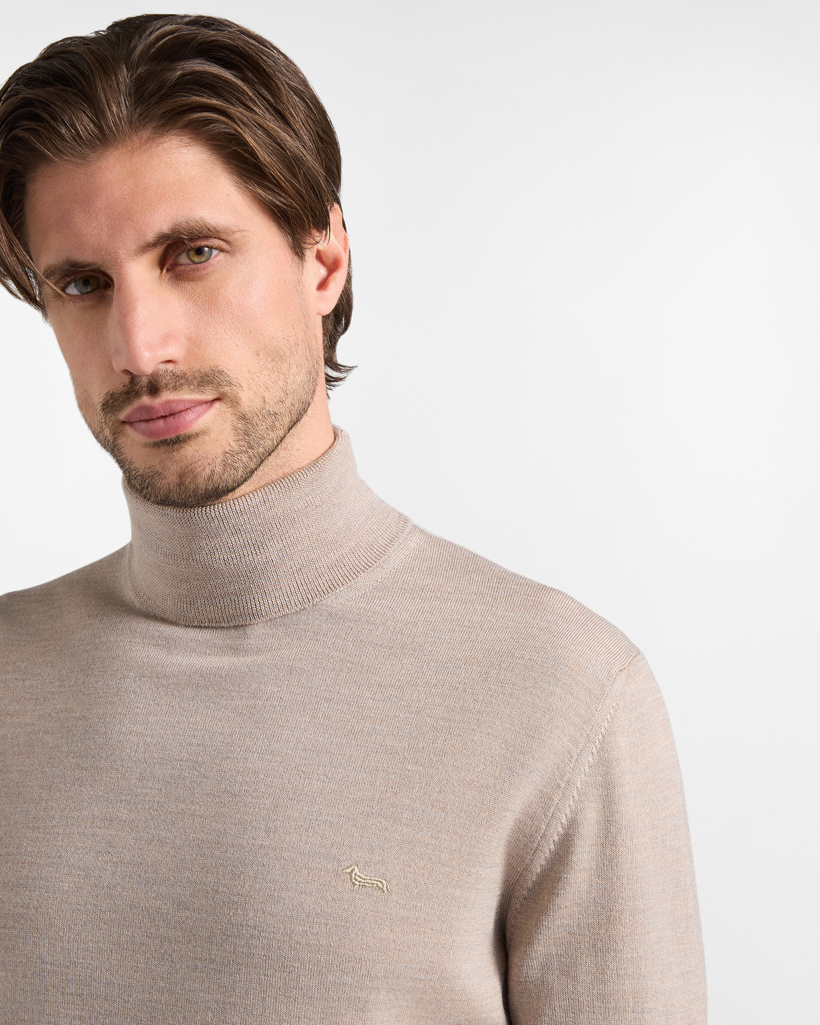 Men's Made in Italy turtleneck sweater in 100% pure wool with regular fit, TAUPE, large
