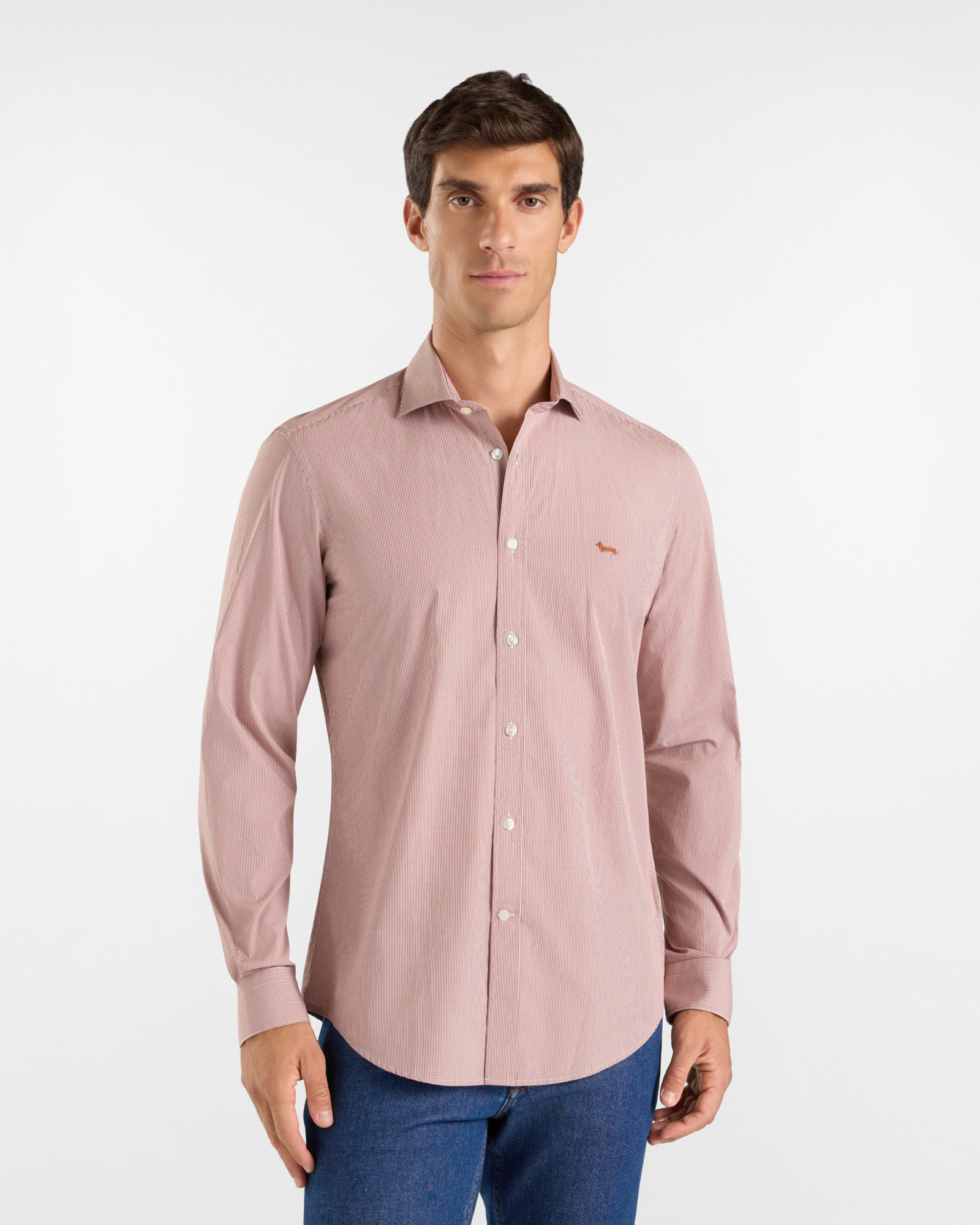Camicia Uomo Micro Vichy tinto filo Narrow Fit rosso