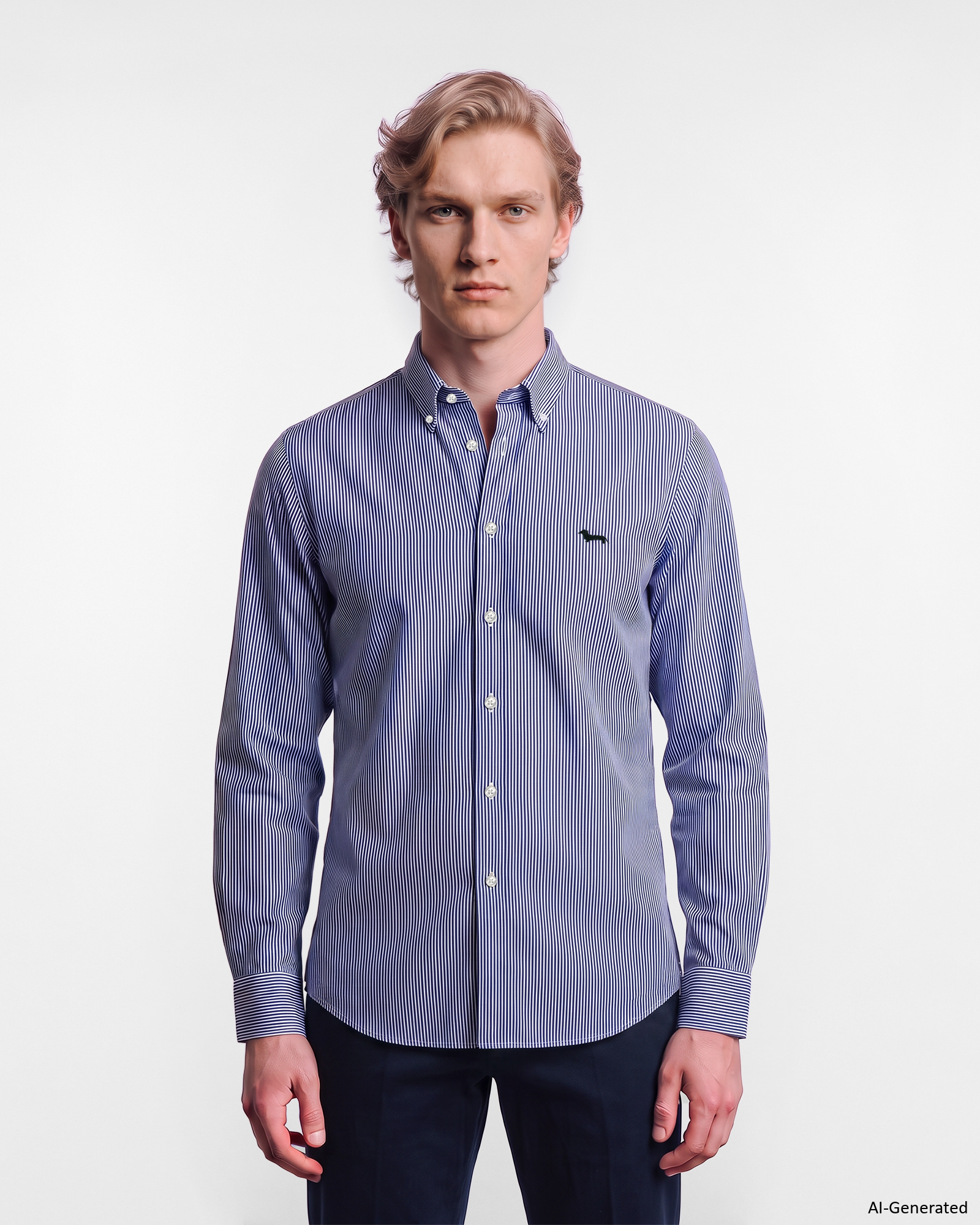 Camicia Uomo a righe in twill tinto filo Regular Fit, BLU NAVY, large