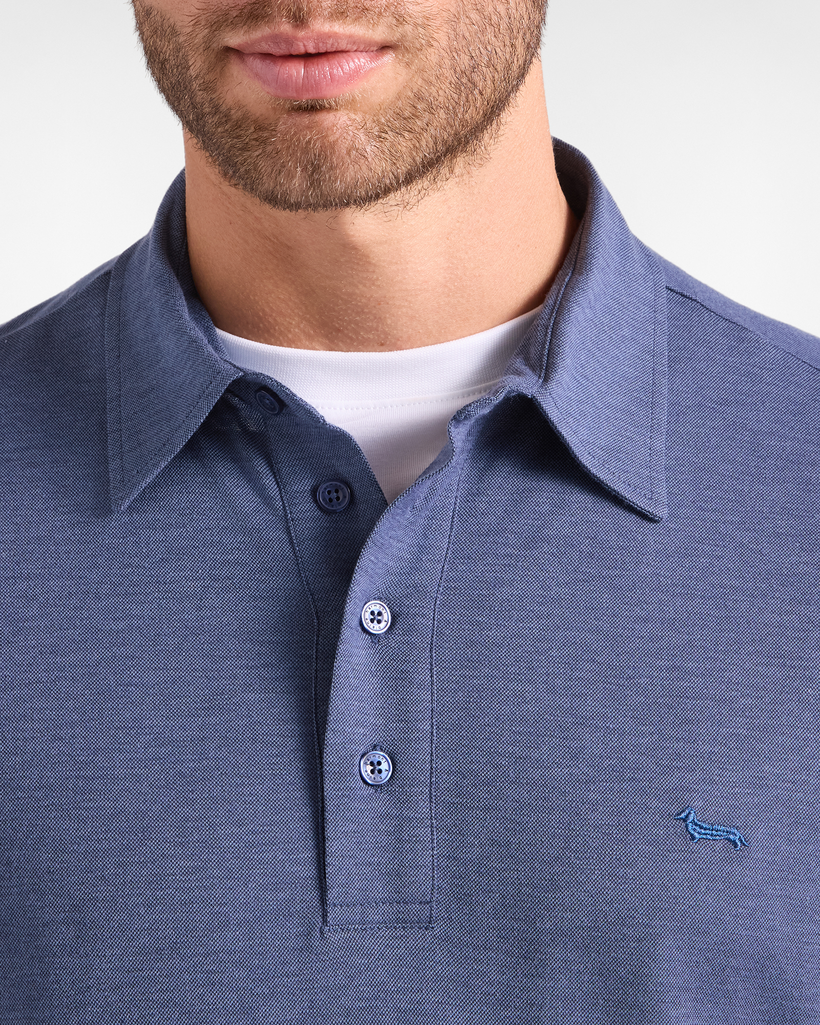 Men's long-sleeve cotton and Lyocell blend piqu&eacute; polo shirt, LIGHT BLUE, large