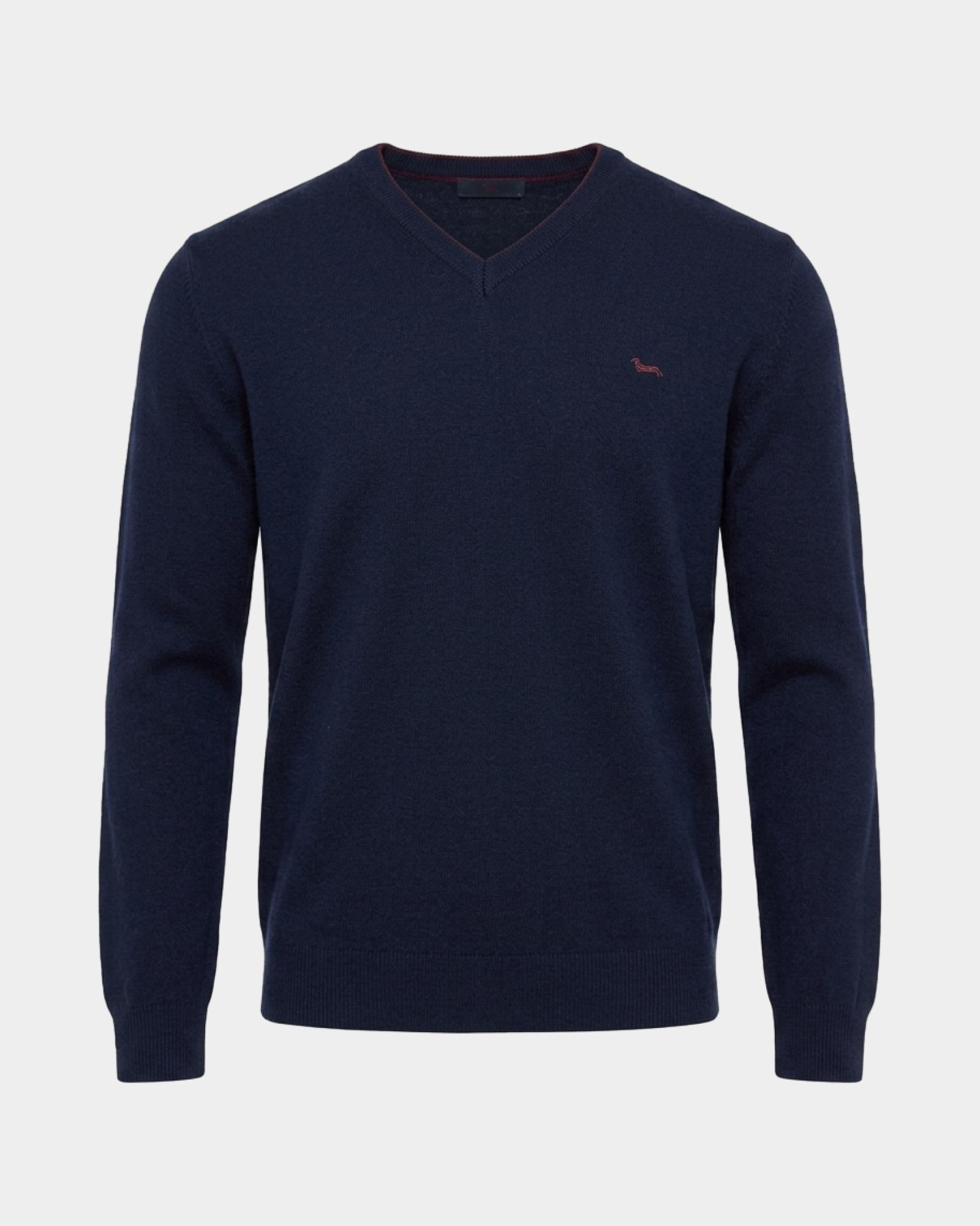 Men's regular fit V-neck sweater in a  wool and cashmere blend, NAVY BLUE, large