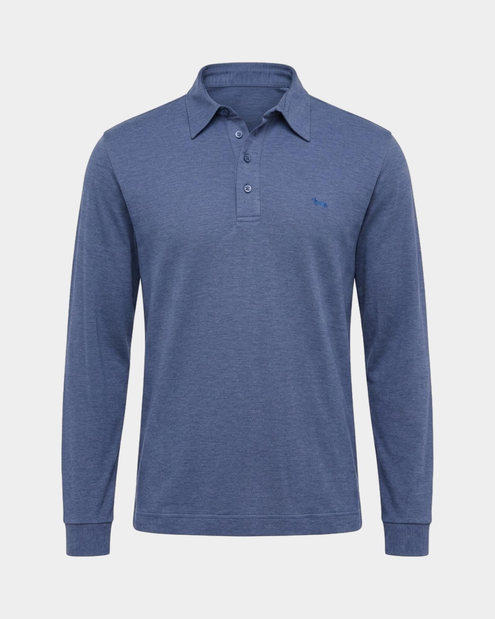 Men's long-sleeve cotton and Lyocell blend piqu&eacute; polo shirt, LIGHT BLUE, large