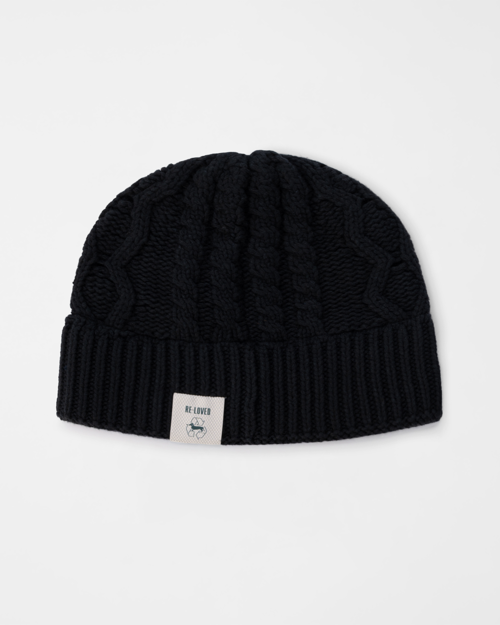Men&rsquo;s Aran Cable-Knit Beanie in Wool Blend &ndash; Re-Loved Capsule Collection &ndash; Made in Italy, BLACK, large