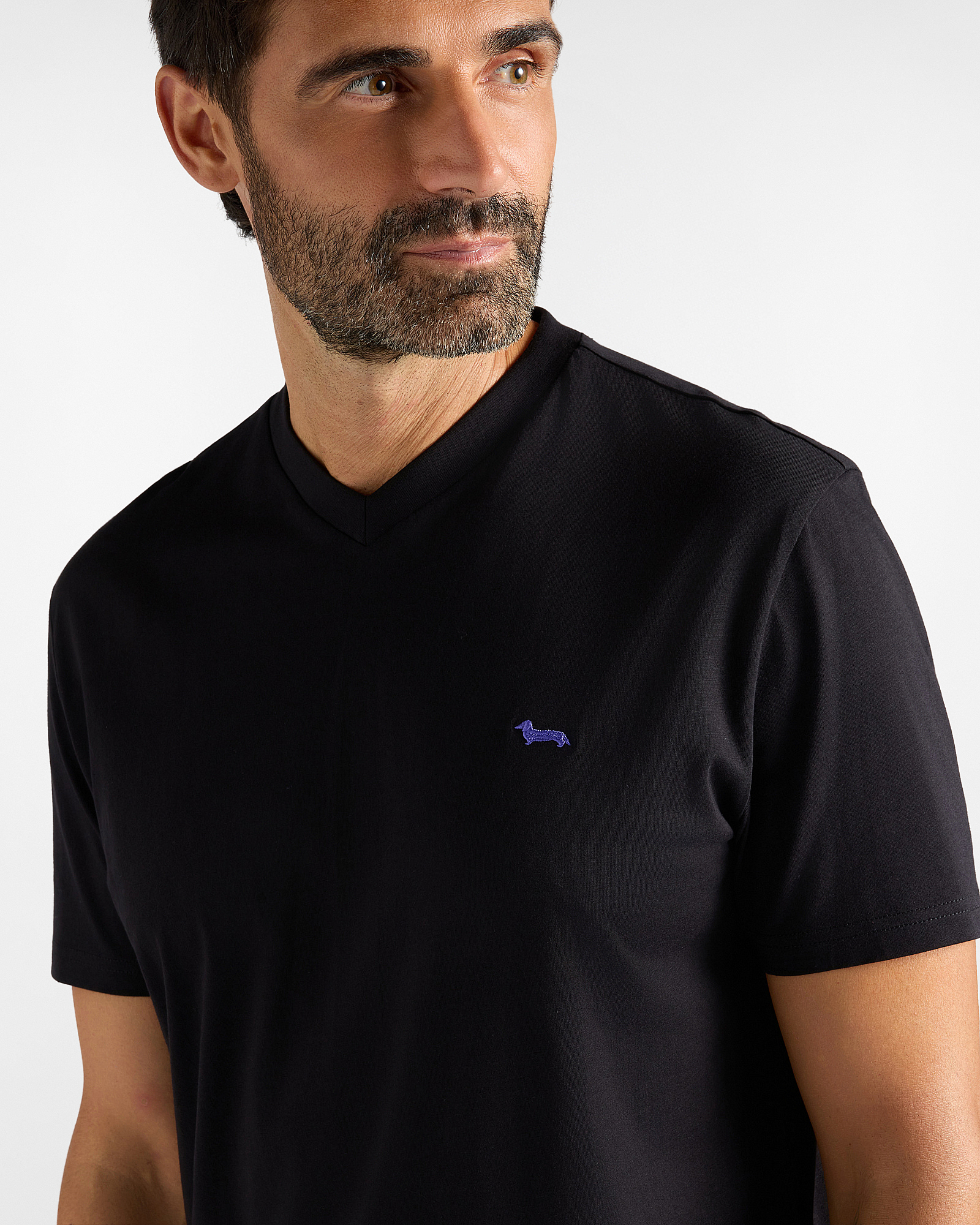 Camiseta de hombre con escote en V de 100 % puro algod&oacute;n corte regular, NEGRO, large