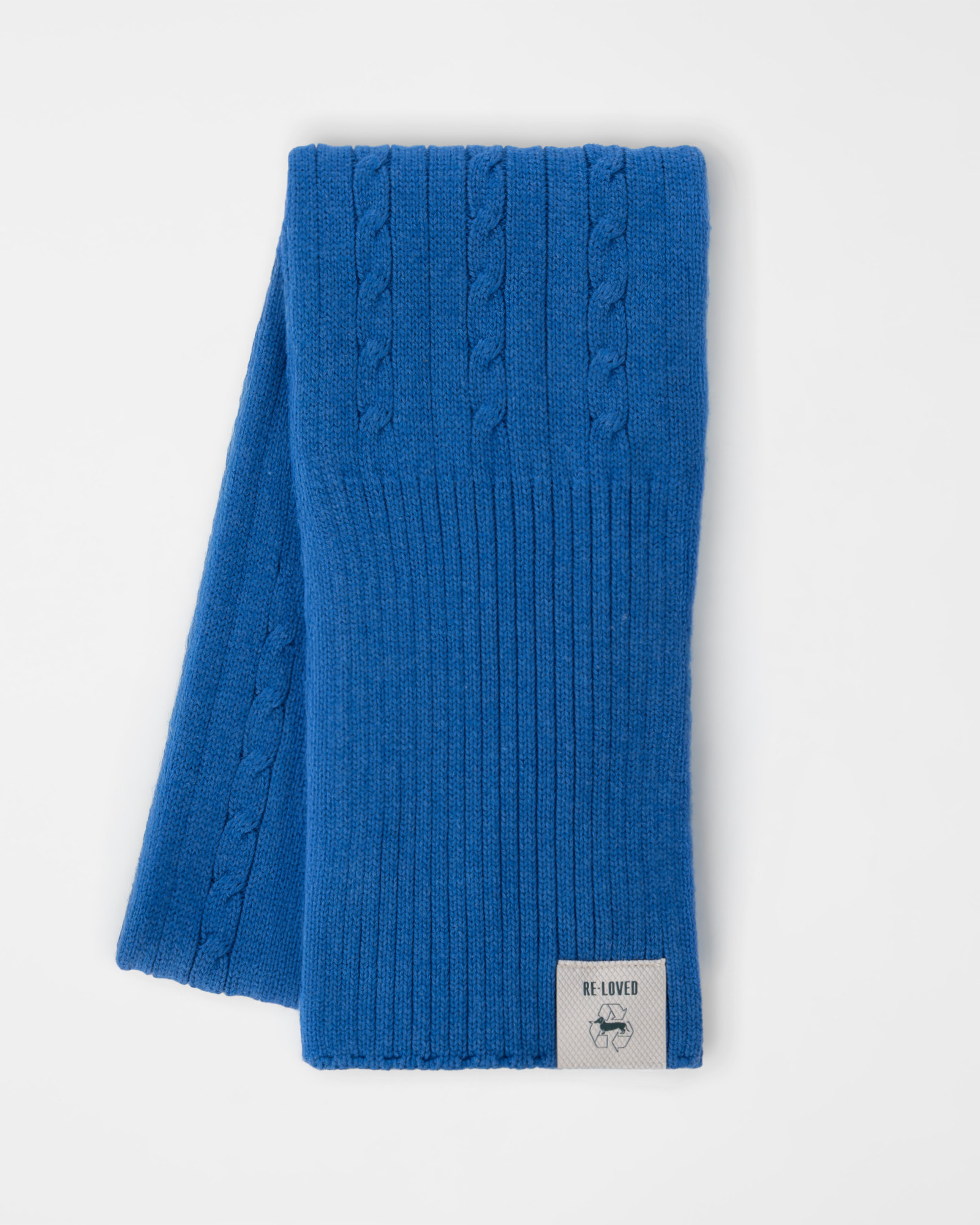 Re-Loved Men&rsquo;s Scarf with Braids in a Wool and Cashmere Blend, Light Blue, Made in Italy