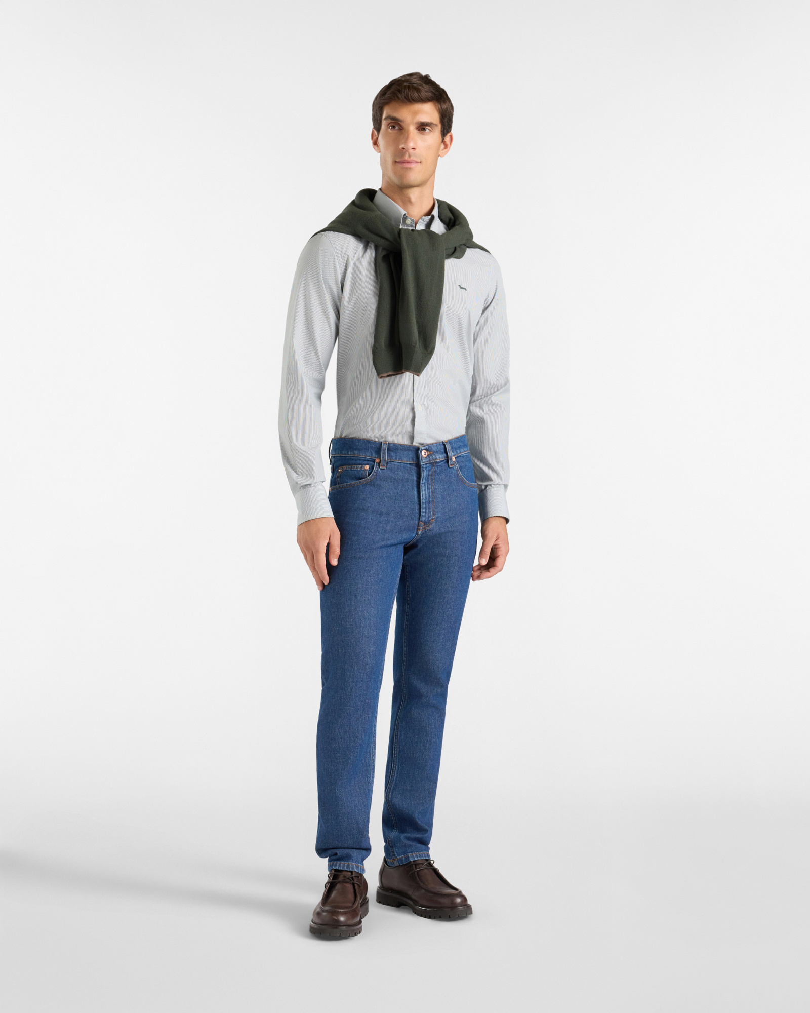Camicia Uomo micro riga tinto filo Regular Fit, VERDE BOTTIGLIA, large