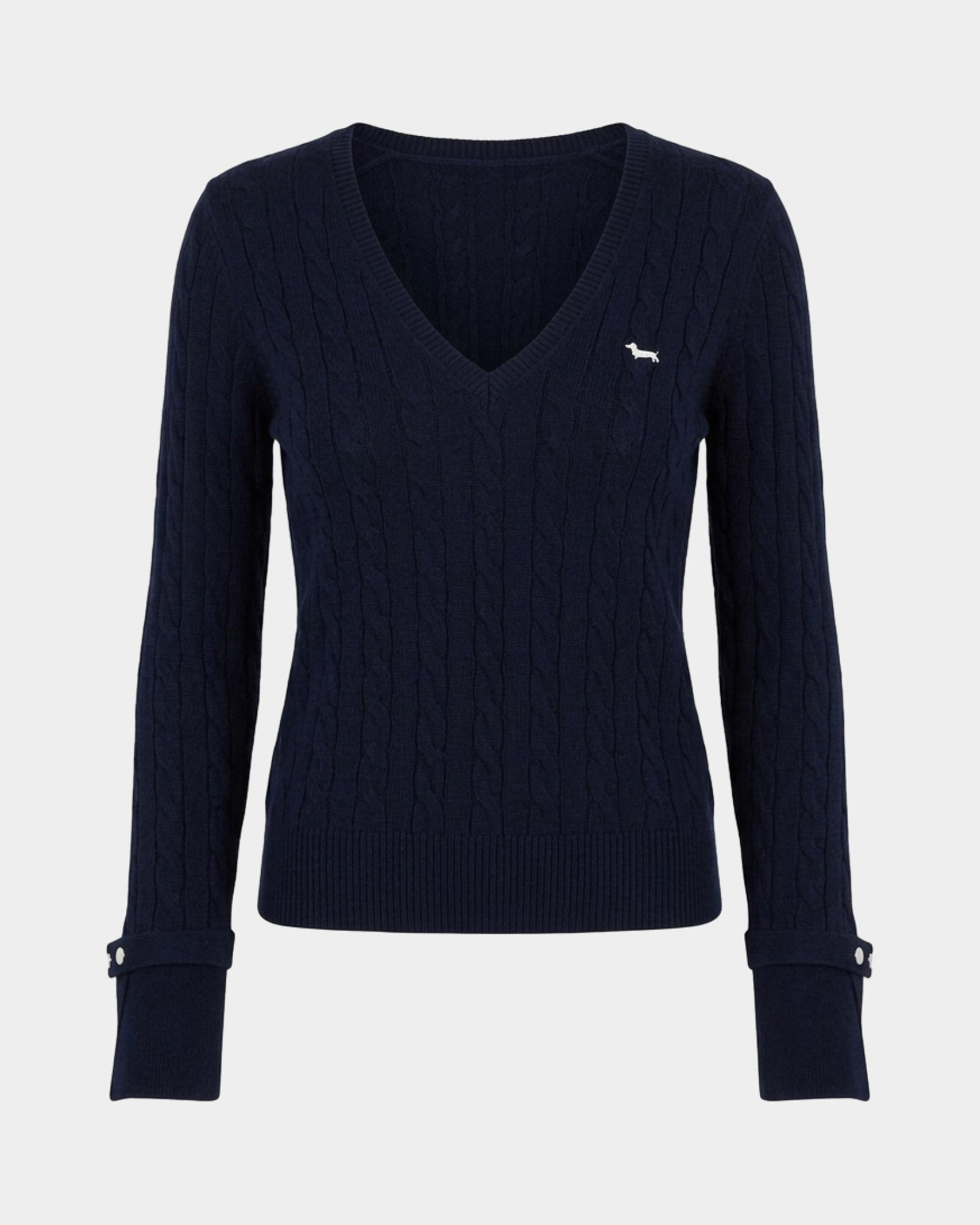 Women's regular fit V-neck sweater in  wool blend with cashmere, BLUE, large
