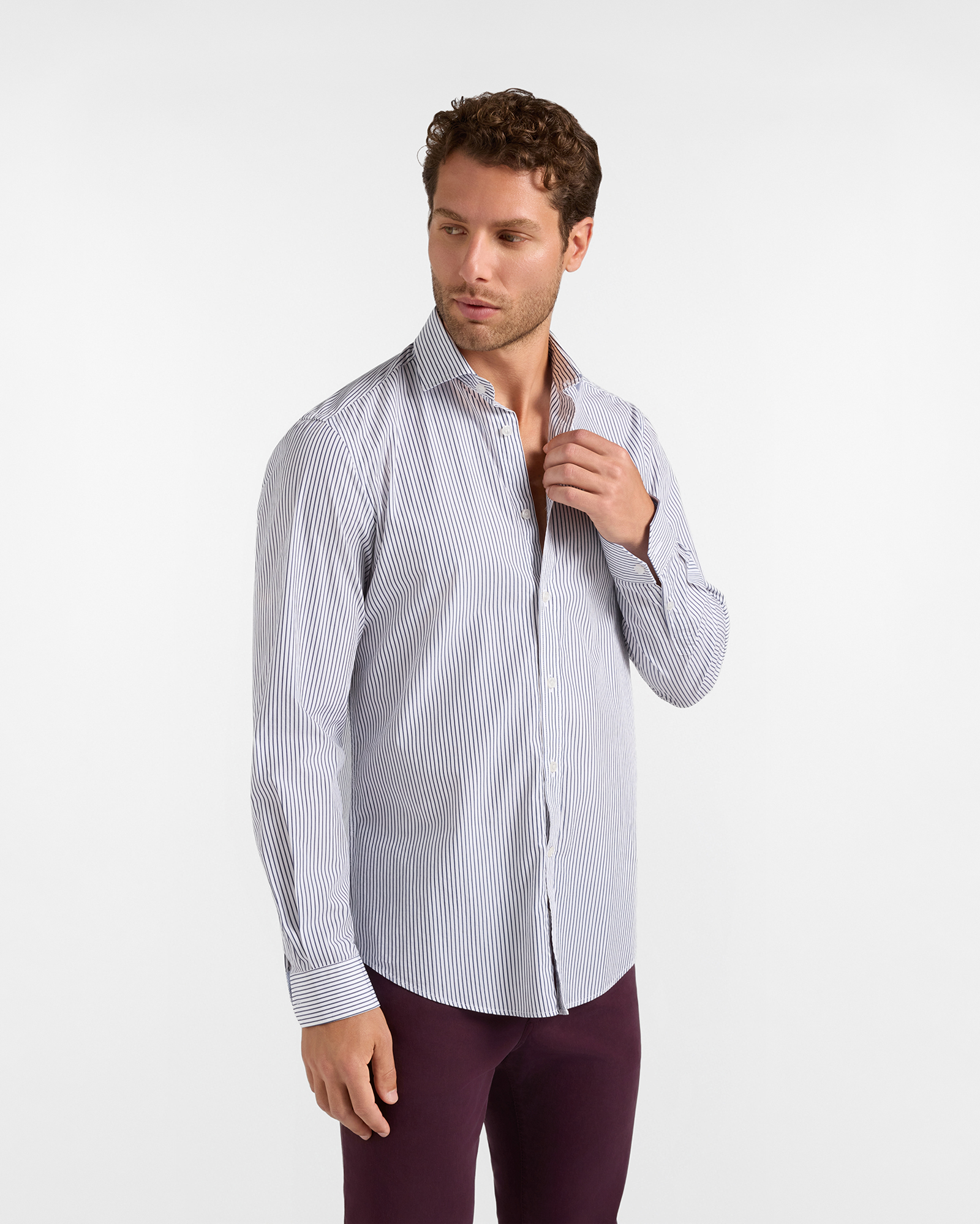 Camicia Uomo a righe su fondo bianco tinto filo Narrow Fit blu
