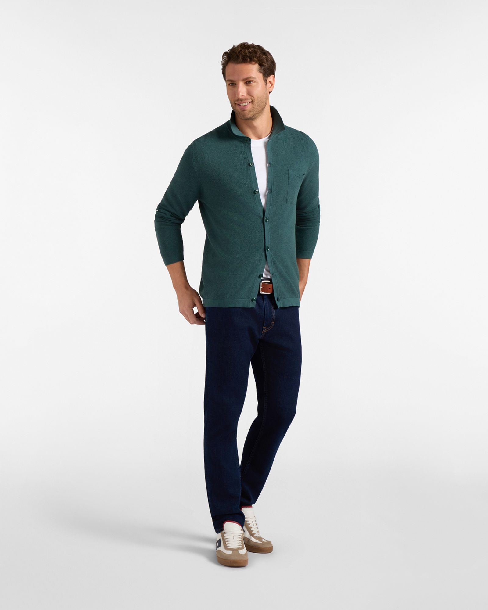Maglia Uomo con colletto polo abbottonato in misto lana e cotone  Regular Fit Made in Italy, VERDE BOTTIGLIA, large