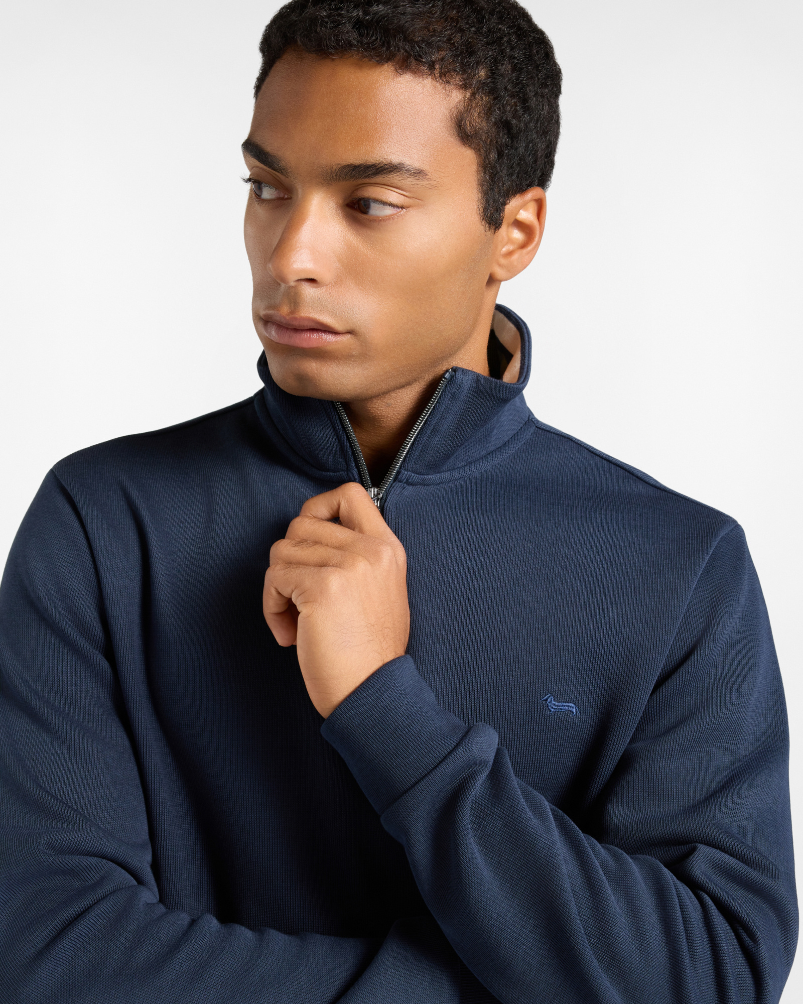 Men's Regular Fit half-zip ribbed cotton sweatshirt, NAVY BLUE, large