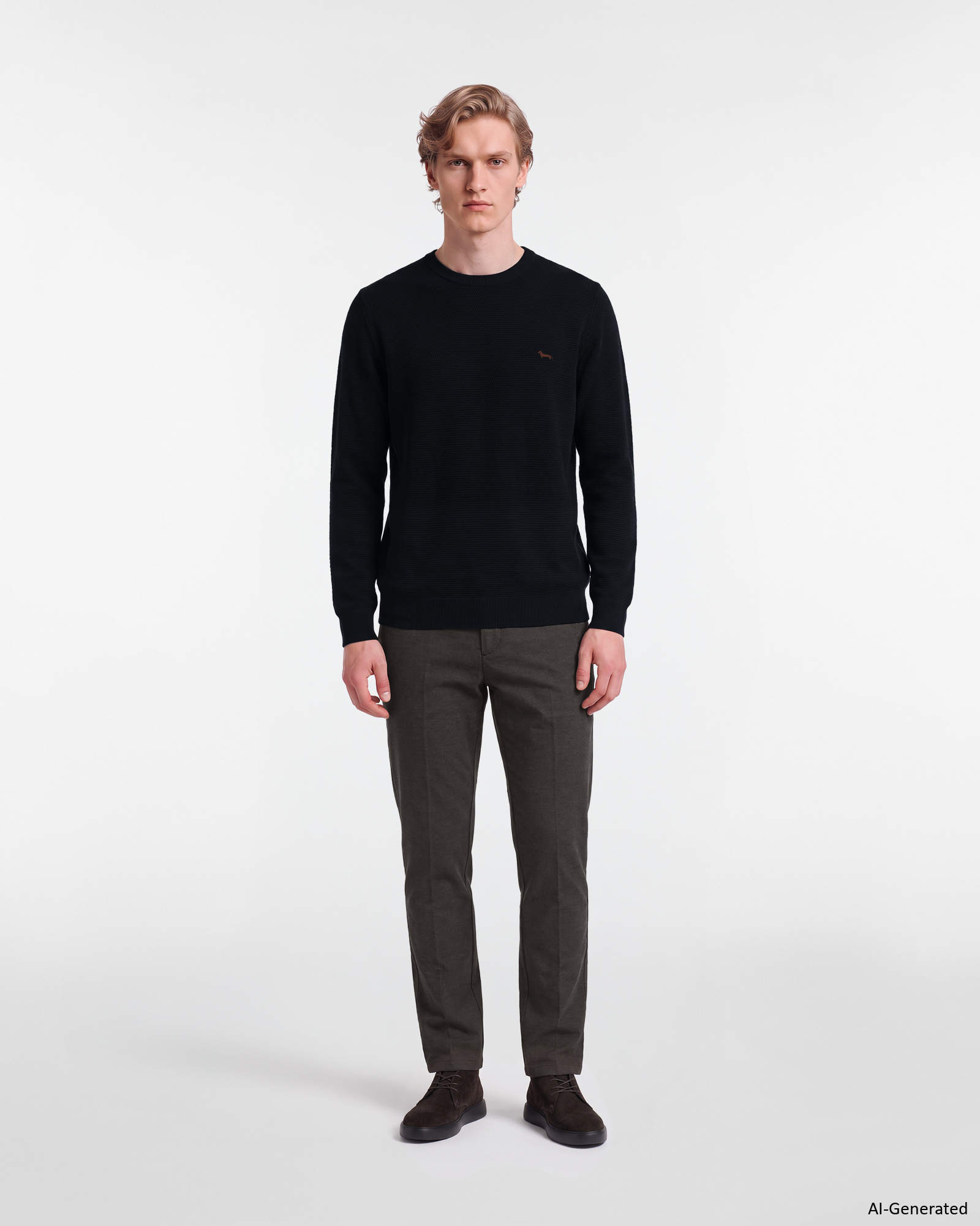 Men's regular fit sweater in wool and cotton blend, NAVY BLUE, large
