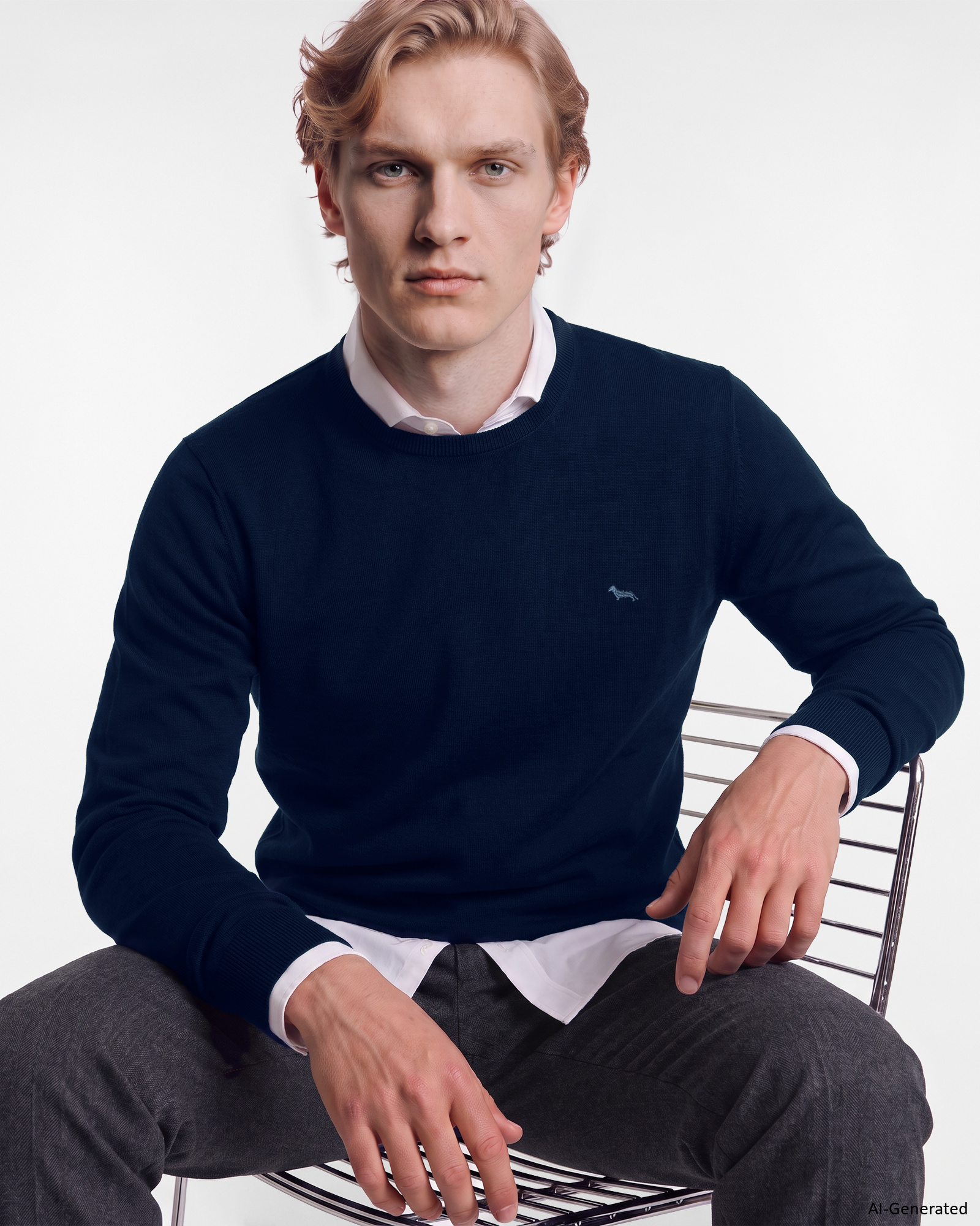 Men&rsquo;s 100% pure wool jumper, regular fit, made in Italy, OCEAN, large