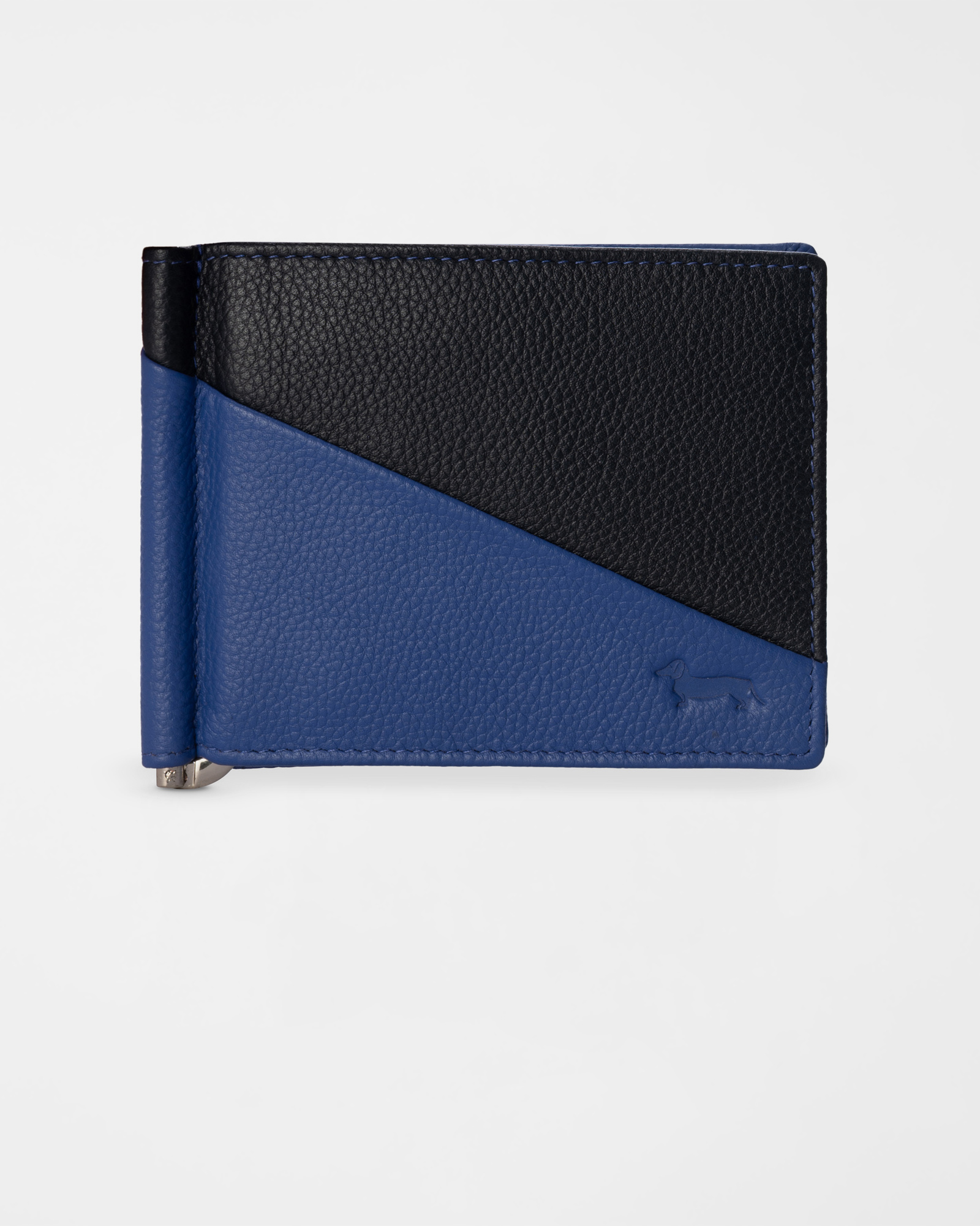Men&rsquo;s Light Blue/Black Genuine Leather Wallet with Money Clip
