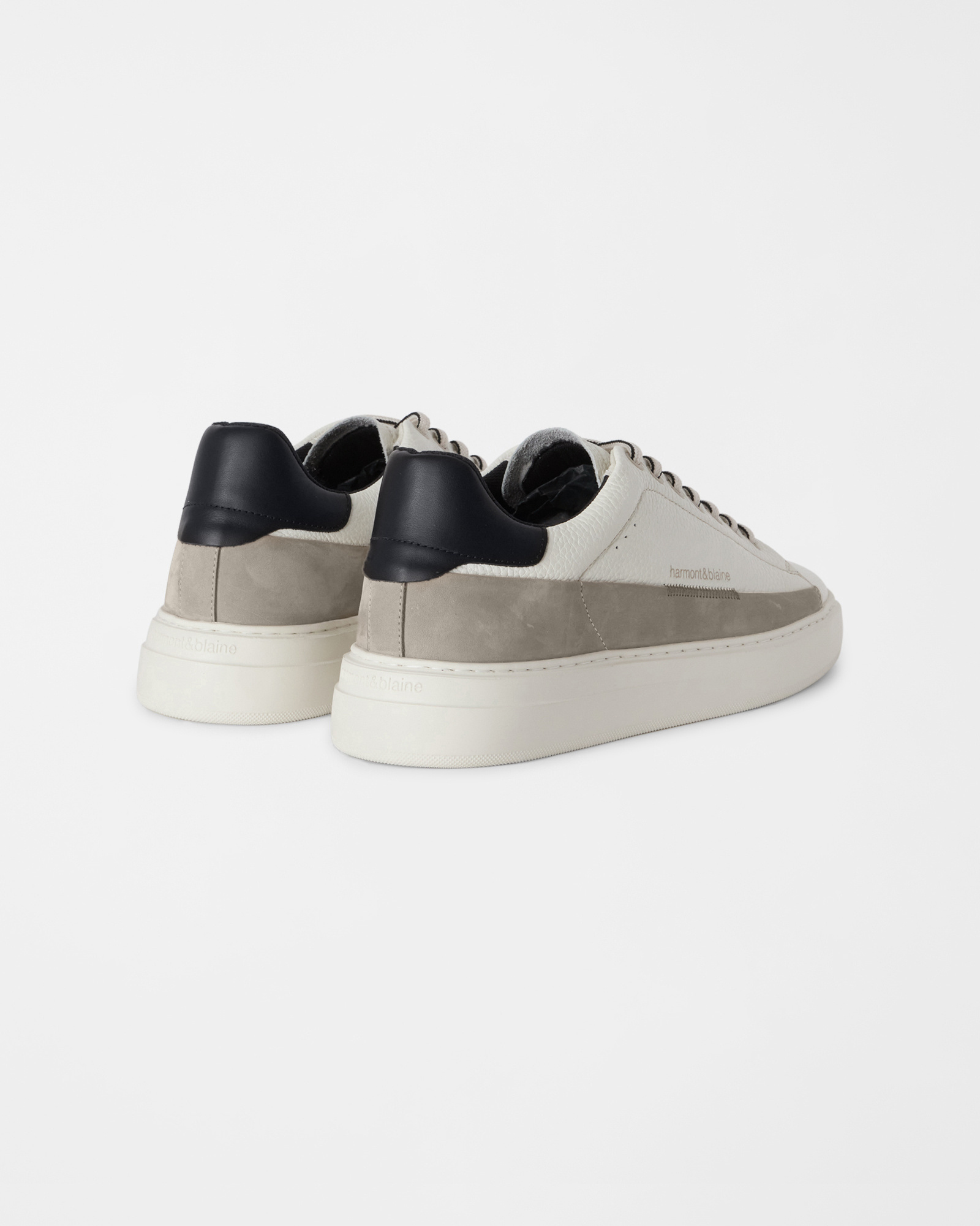 Sneakers homme en cuir grain&eacute; avec bande en nubuck, BLANC CASUAL - BEIGE, large