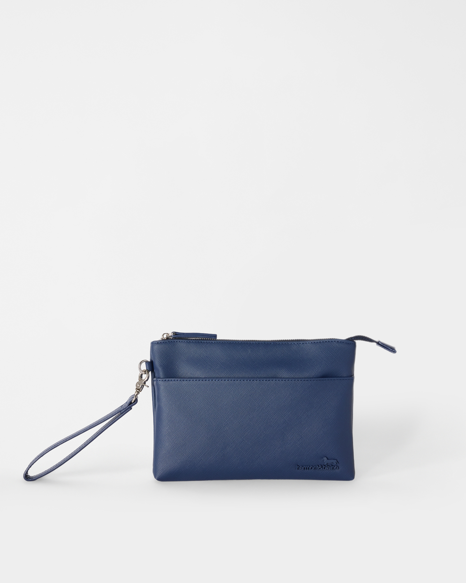 Men's clutch with handle featuring Saffiano finish, NAVY BLUE, large