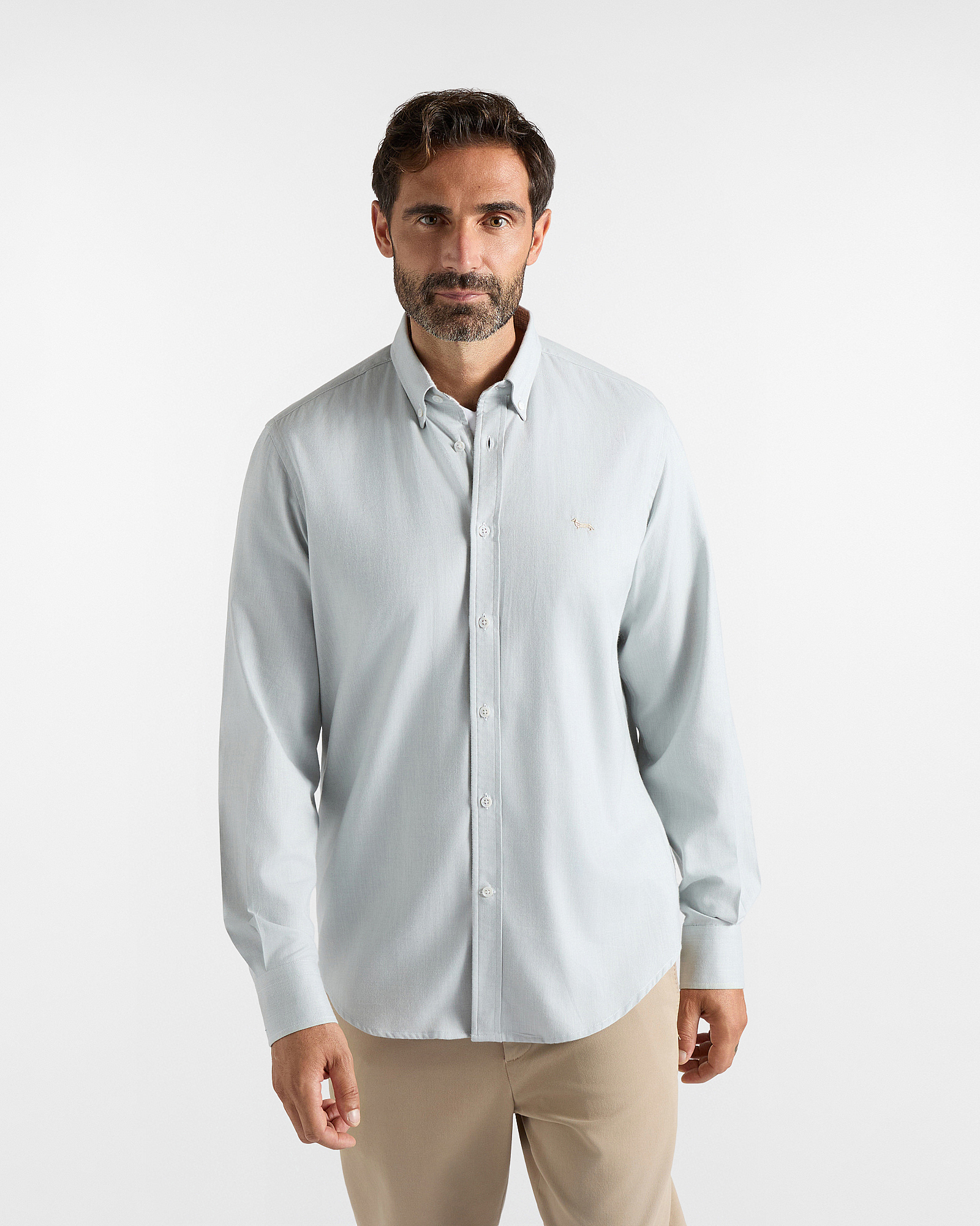 Men&rsquo;s grey herringbone cashmere-blend flannel shirt