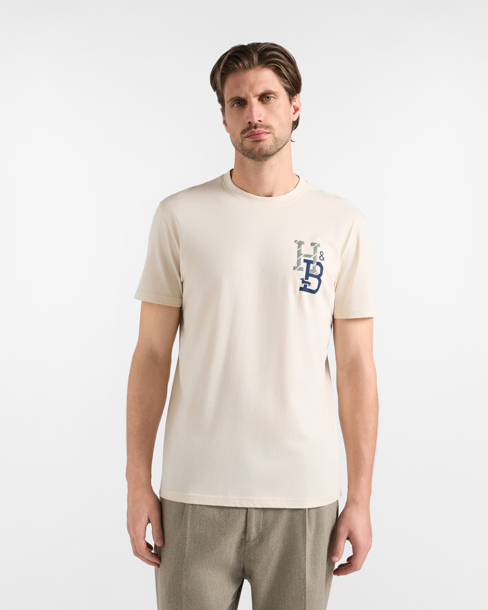 Men's regular-fit beige T-shirt in 100% pure cotton