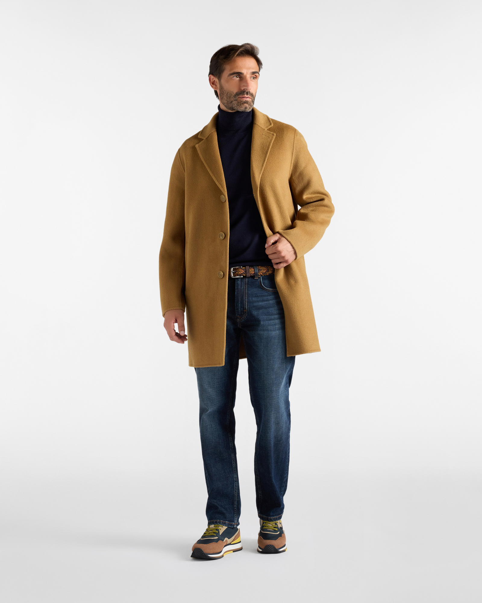 Men's  single-breasted pure wool coat, LIGHT BROWN, large