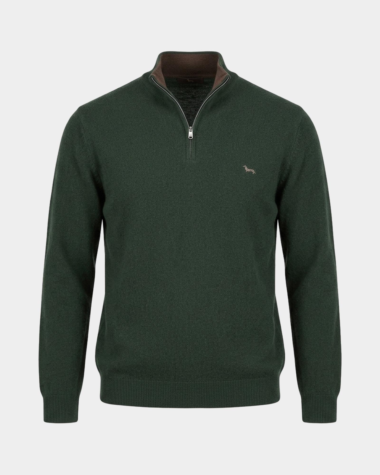 Men's regular fit sweater with half-zip stand-up collar in a  wool blend, SPORT GREEN, large