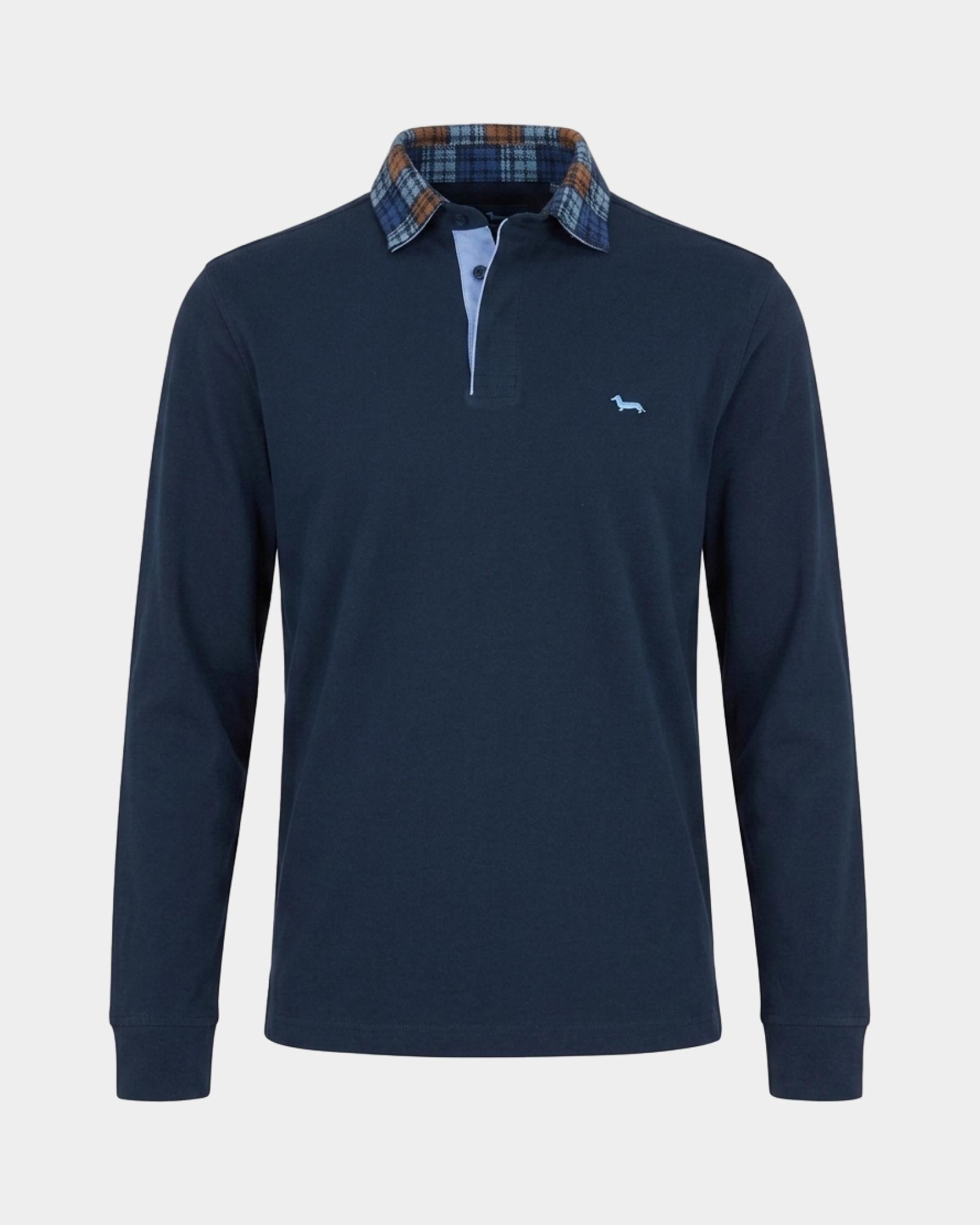 Langarm-Poloshirt f&uuml;r Herren aus Brushed Jersey aus 100 % reiner Baumwolle in Blau, MARINEBLAU, large